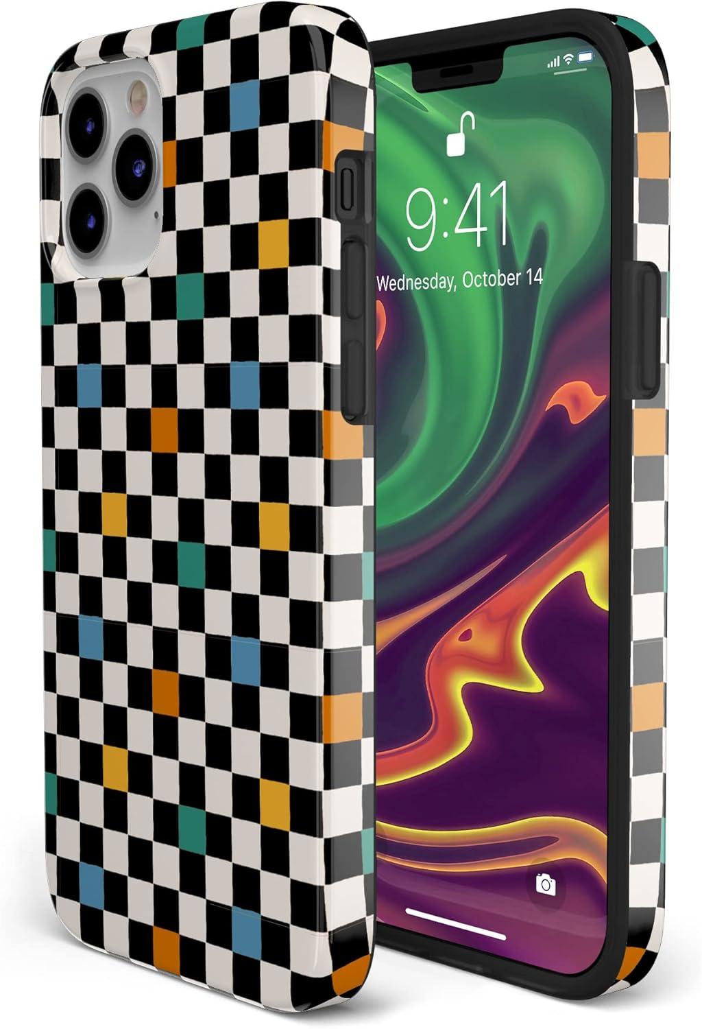 imageCasely iPhone 11 Pro Max Case  Out and About  Light Pink Floral  Classic Ultra Slim DesignOld Skool  Retro Checkerboard