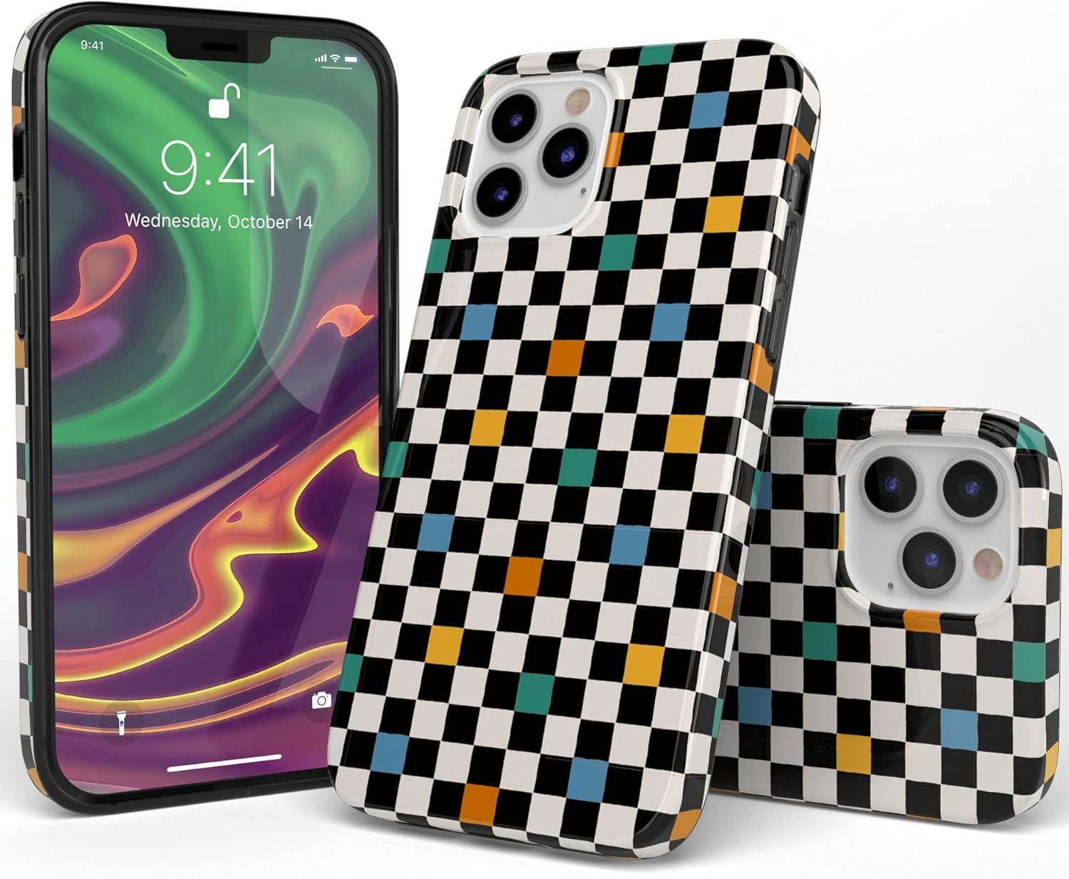 imageCasely iPhone 11 Pro Max Case  Out and About  Light Pink Floral  Classic Ultra Slim DesignOld Skool  Retro Checkerboard