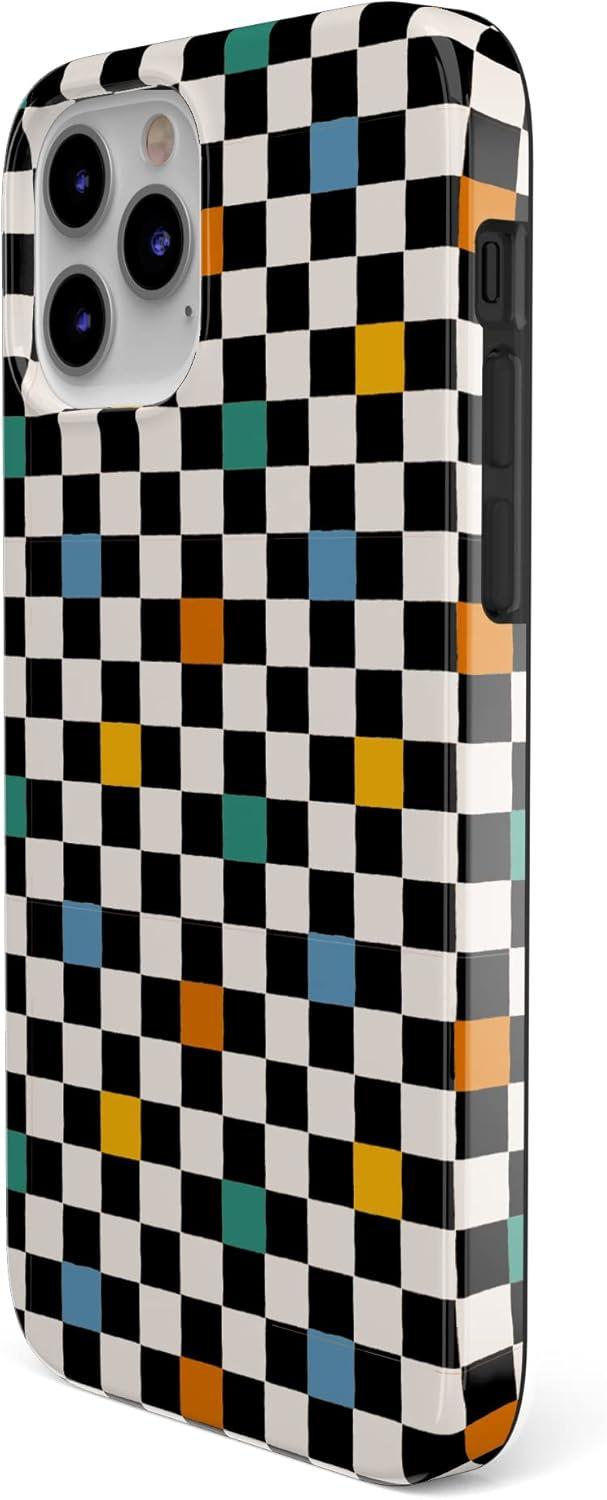 imageCasely iPhone 11 Pro Max Case  Out and About  Light Pink Floral  Classic Ultra Slim DesignOld Skool  Retro Checkerboard