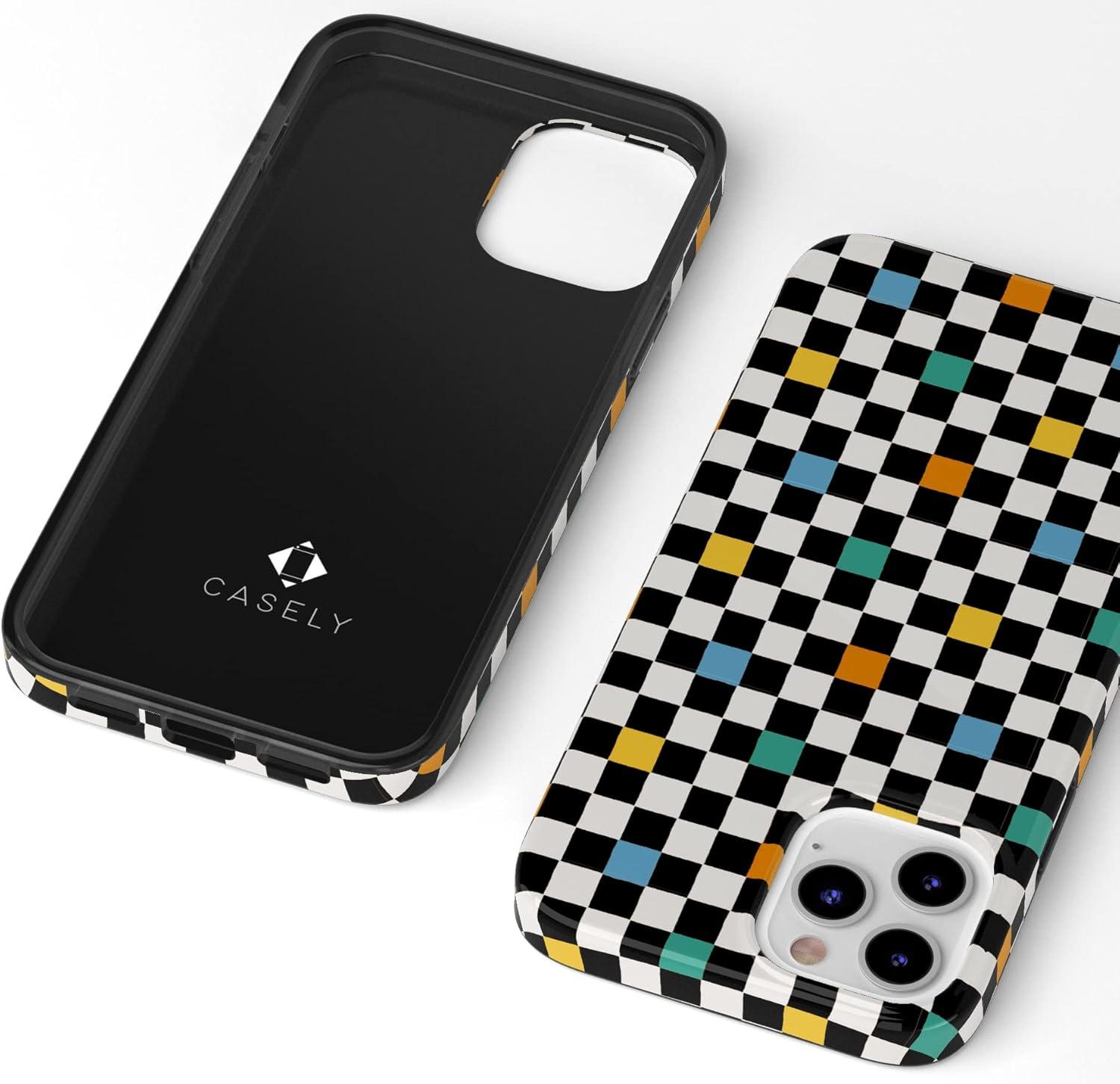 imageCasely iPhone 11 Pro Max Case  Out and About  Light Pink Floral  Classic Ultra Slim DesignOld Skool  Retro Checkerboard