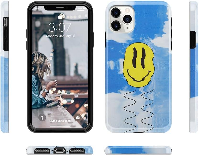 imageCasely iPhone 11 Pro Max Case  Out and About  Light Pink Floral  Classic Ultra Slim DesignOn Cloud Nine  Glitch Smiley Face