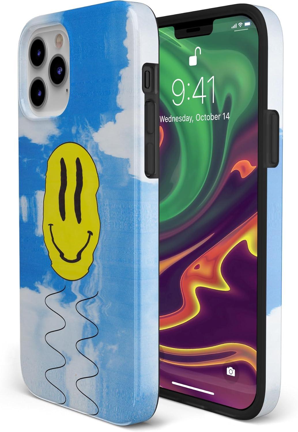 imageCasely iPhone 11 Pro Max Case  Out and About  Light Pink Floral  Classic Ultra Slim DesignOn Cloud Nine  Glitch Smiley Face