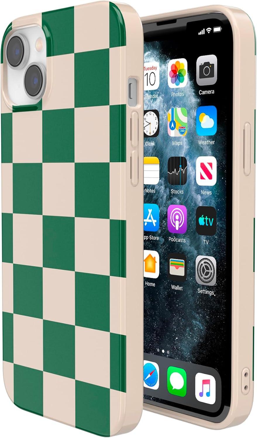 imageCasely iPhone 13 SunThemed Case  Colorblock Sunset Sunrise Pattern  Drop Test Certified amp Camera Lens ProtectionFit Check  Green Checkerboard