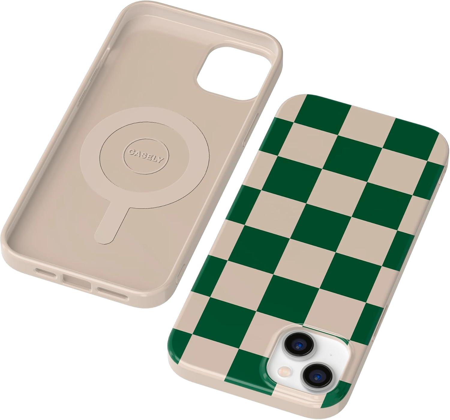 imageCasely iPhone 13 SunThemed Case  Colorblock Sunset Sunrise Pattern  Drop Test Certified amp Camera Lens ProtectionFit Check  Green Checkerboard