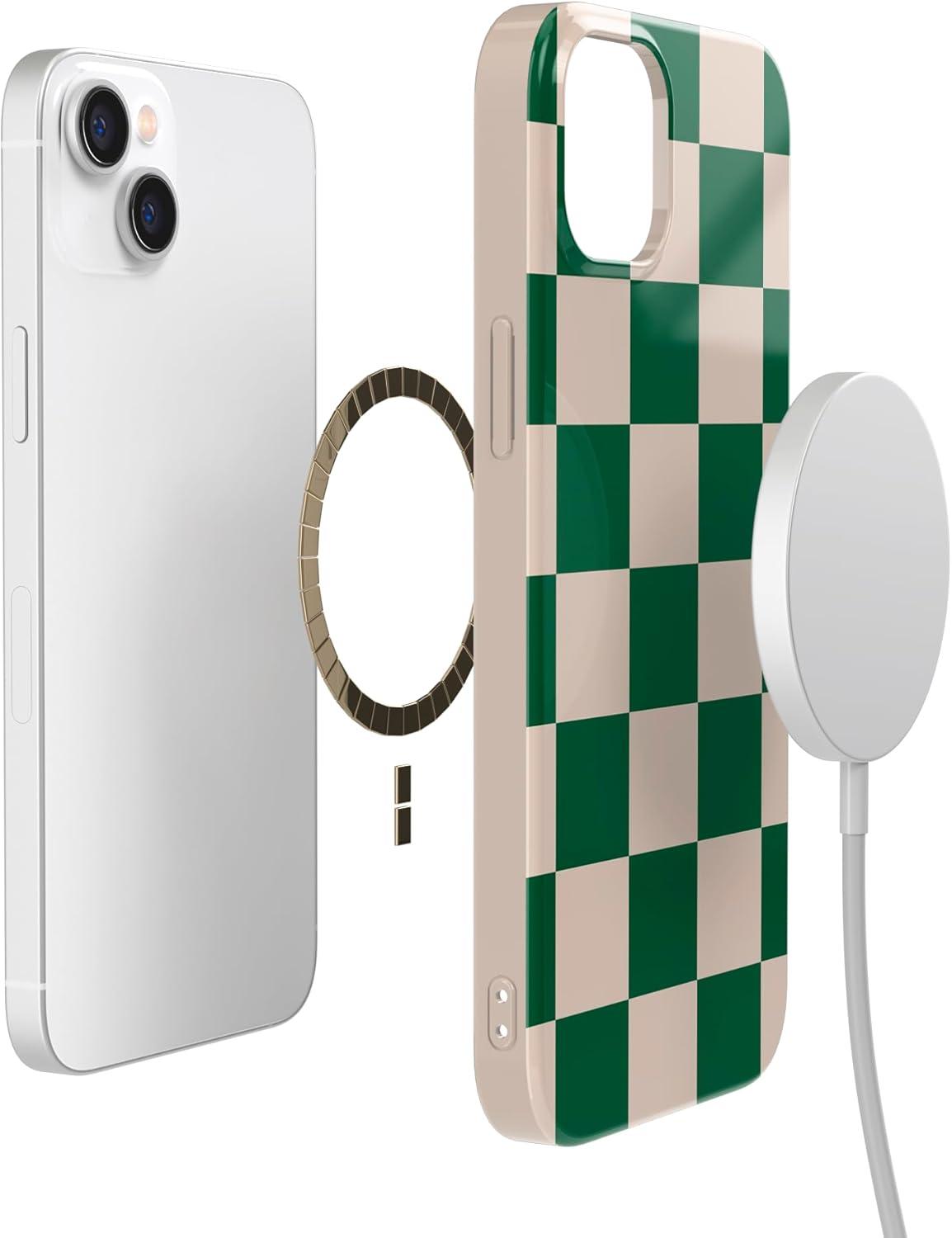 imageCasely iPhone 13 SunThemed Case  Colorblock Sunset Sunrise Pattern  Drop Test Certified amp Camera Lens ProtectionFit Check  Green Checkerboard