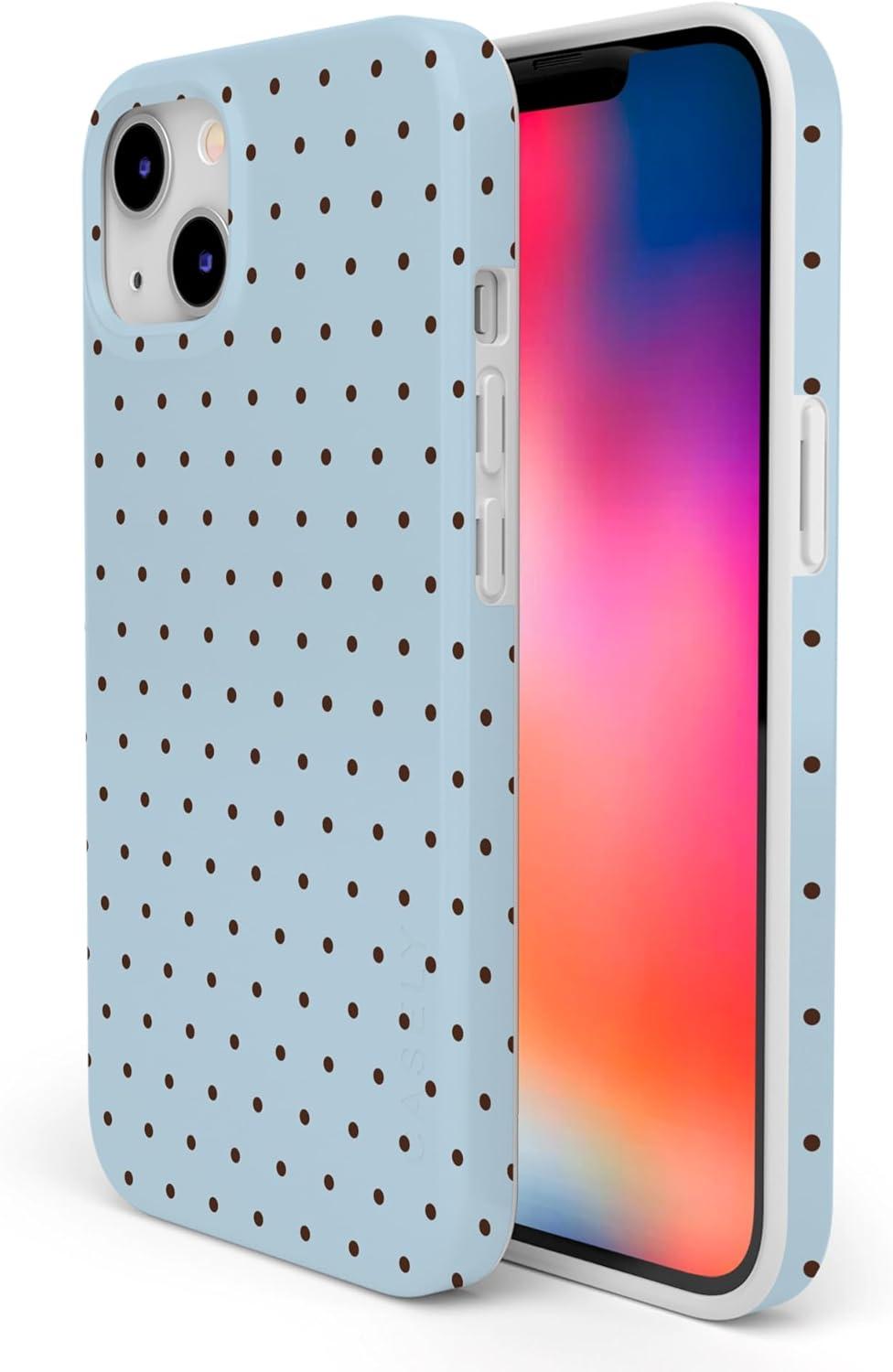 imageCasely iPhone 13 SunThemed Case  Colorblock Sunset Sunrise Pattern  Drop Test Certified amp Camera Lens ProtectionOn the Dot  Blue Polka Dot