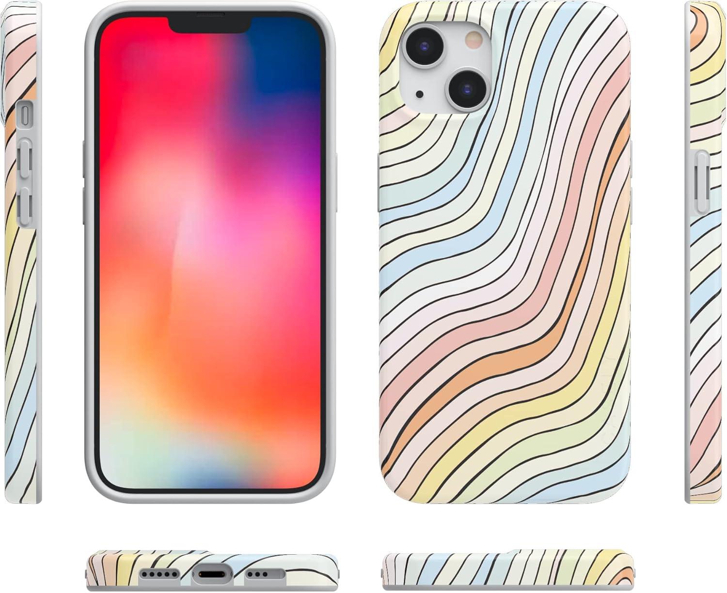 imageCasely iPhone 13 SunThemed Case  Colorblock Sunset Sunrise Pattern  Drop Test Certified amp Camera Lens ProtectionRide The Wave  Pastel Rainbow Lined