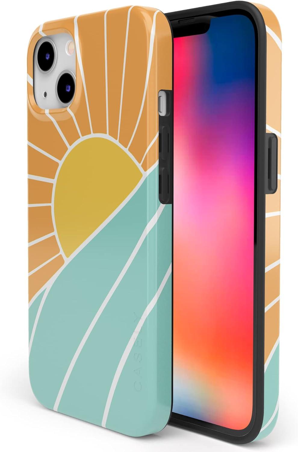 imageCasely iPhone 13 SunThemed Case  Colorblock Sunset Sunrise Pattern  Drop Test Certified amp Camera Lens ProtectionYellow  Orange  Green