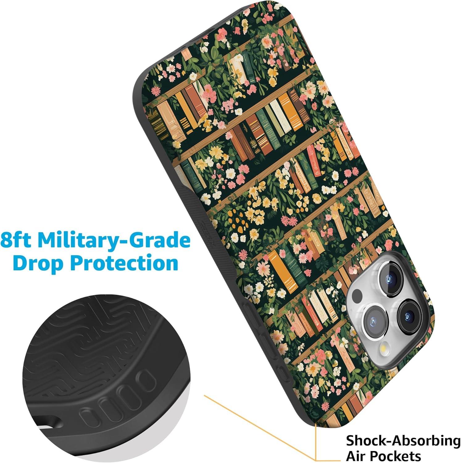 imageCasely iPhone 15 Pro Case  Keep It Classic  Crayola Crayon Box  Bold Protective Design  Compatible with MagSafeBook Nook  Floral Library