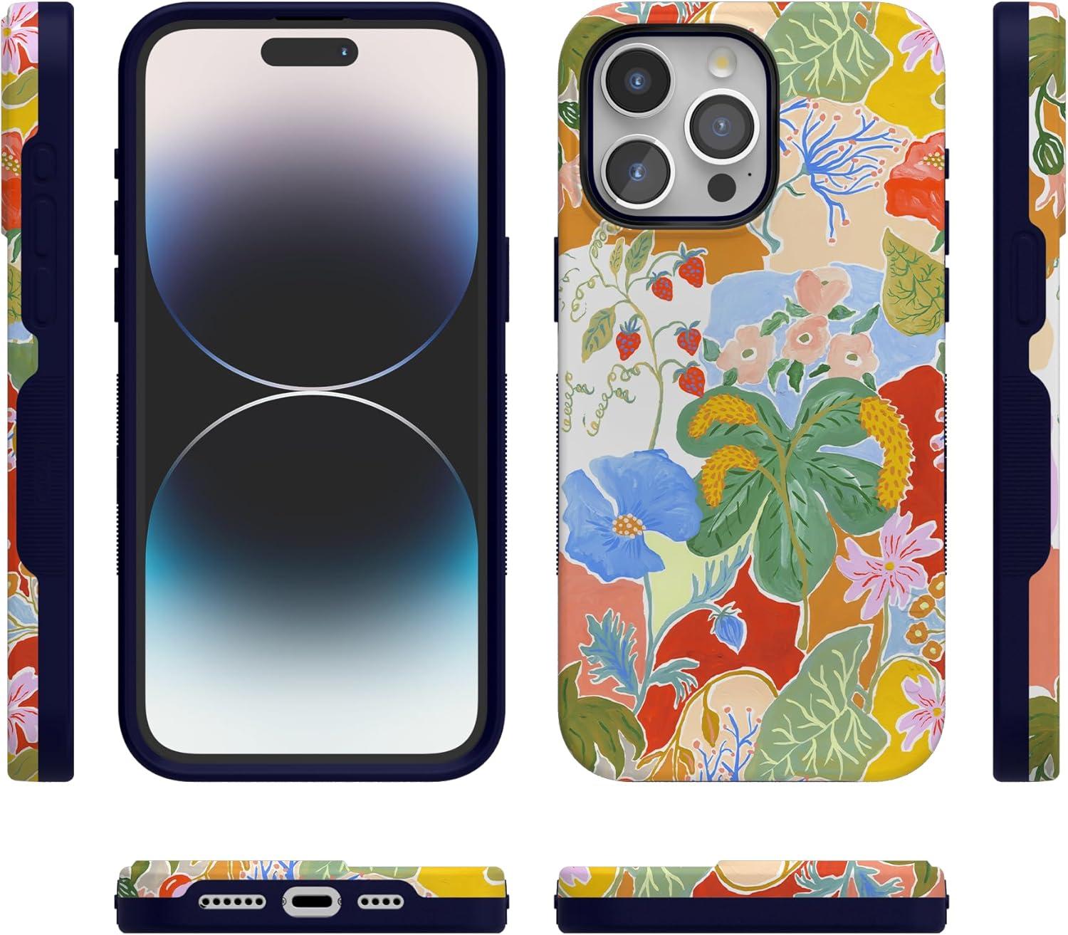 imageCasely iPhone 15 Pro Case  Keep It Classic  Crayola Crayon Box  Bold Protective Design  Compatible with MagSafeBotanical Blooms  Floral Patchwork