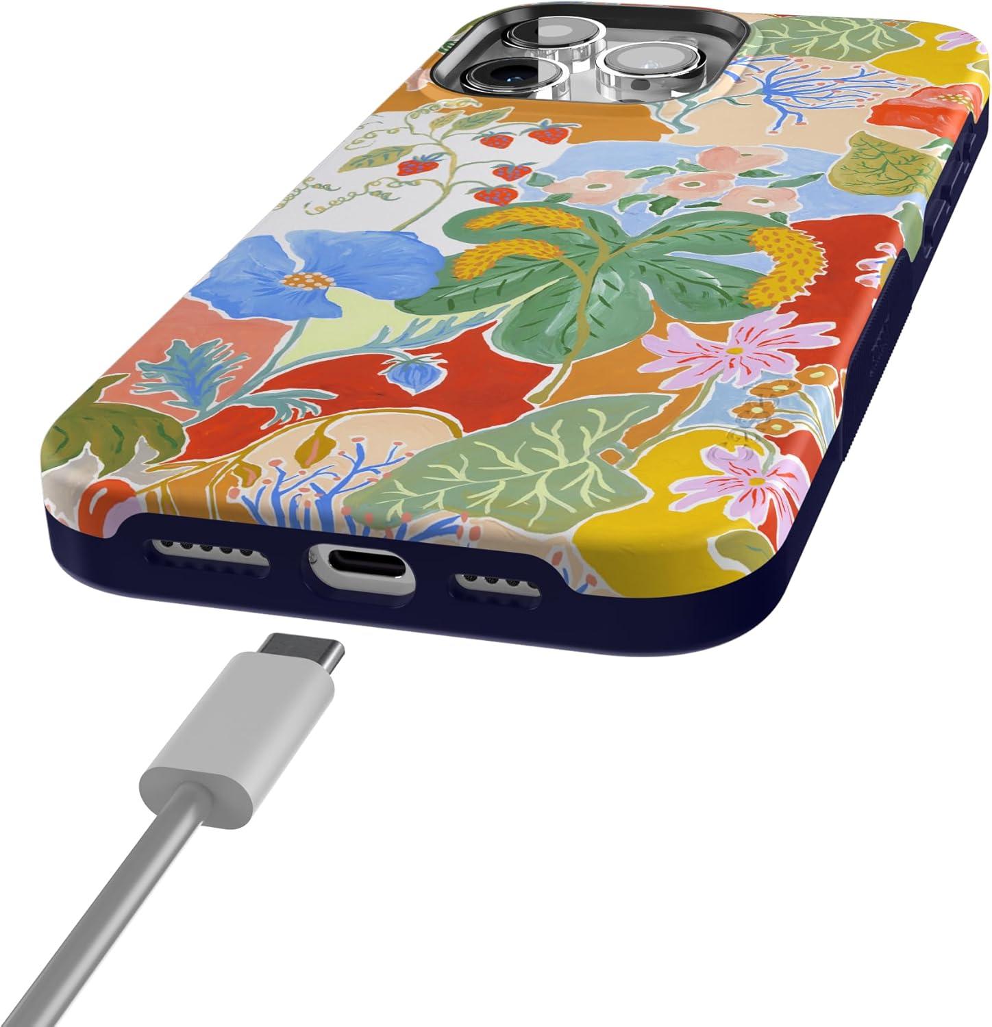 imageCasely iPhone 15 Pro Case  Keep It Classic  Crayola Crayon Box  Bold Protective Design  Compatible with MagSafeBotanical Blooms  Floral Patchwork