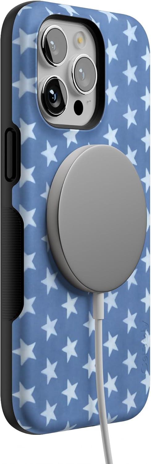 imageCasely iPhone 15 Pro Case  Keep It Classic  Crayola Crayon Box  Bold Protective Design  Compatible with MagSafeCoastal Blues  Denim Stars