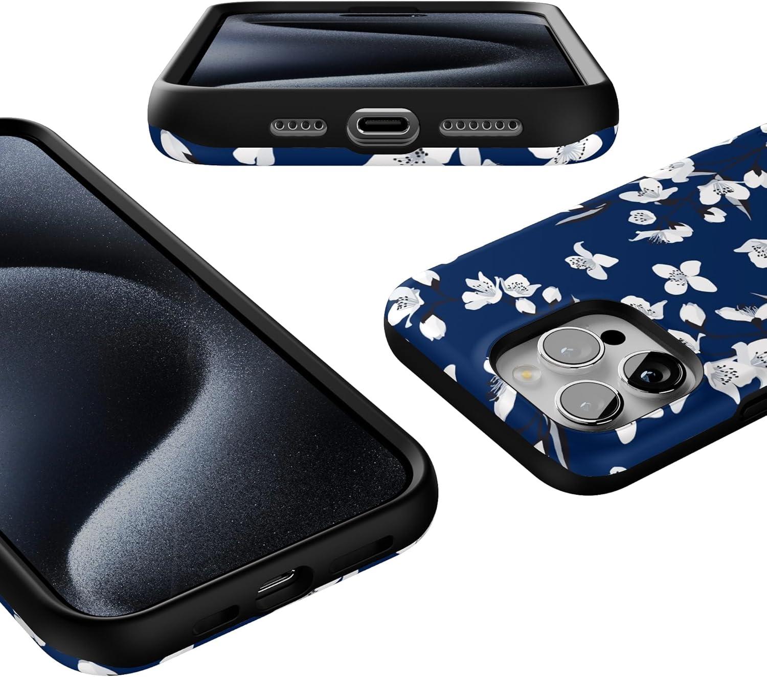 imageCasely iPhone 15 Pro Case  Keep It Classic  Crayola Crayon Box  Bold Protective Design  Compatible with MagSafeFloral Forest  Navy Cherry Blossom