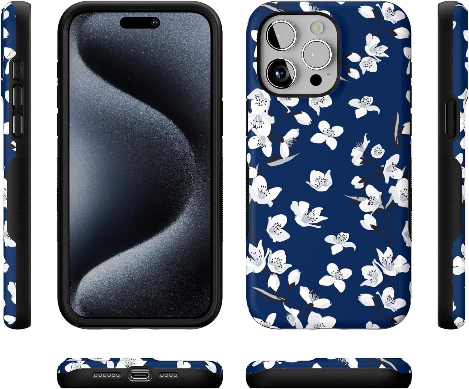 imageCasely iPhone 15 Pro Case  Keep It Classic  Crayola Crayon Box  Bold Protective Design  Compatible with MagSafeFloral Forest  Navy Cherry Blossom