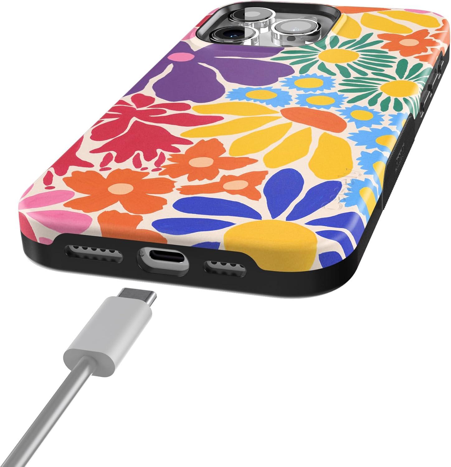 imageCasely iPhone 15 Pro Case  Keep It Classic  Crayola Crayon Box  Bold Protective Design  Compatible with MagSafeFlower Patch  MultiColor Floral