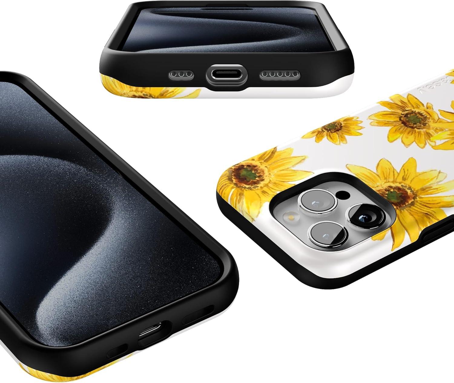 imageCasely iPhone 15 Pro Case  Keep It Classic  Crayola Crayon Box  Bold Protective Design  Compatible with MagSafeGolden Garden  Yellow Sunflower Floral