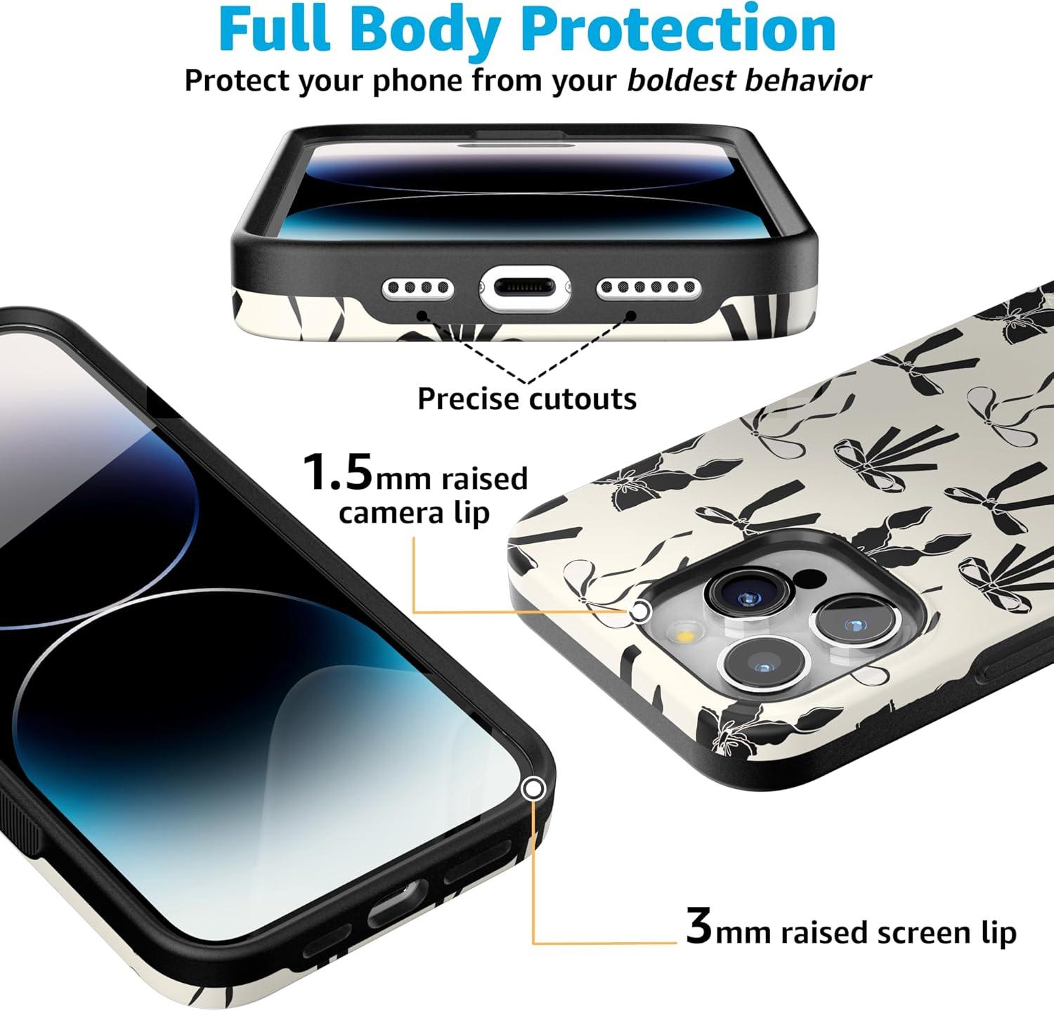 imageCasely iPhone 15 Pro Case  Keep It Classic  Crayola Crayon Box  Bold Protective Design  Compatible with MagSafeGoth Girlie  Black Bows