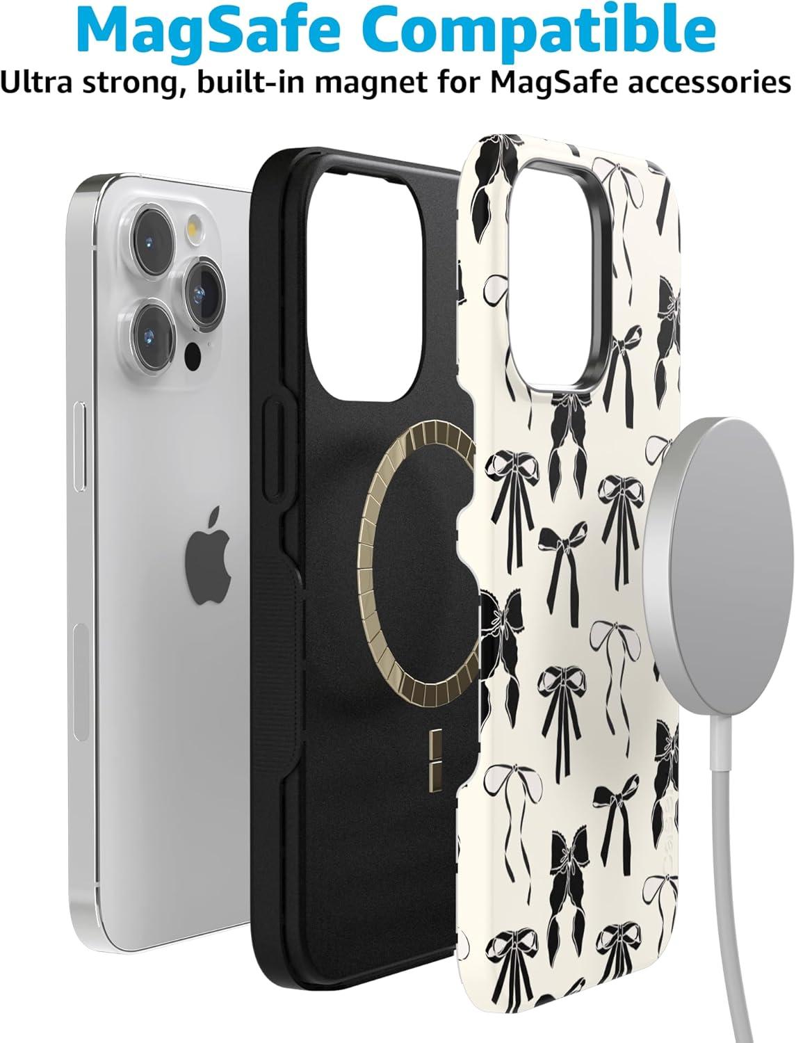 imageCasely iPhone 15 Pro Case  Keep It Classic  Crayola Crayon Box  Bold Protective Design  Compatible with MagSafeGoth Girlie  Black Bows