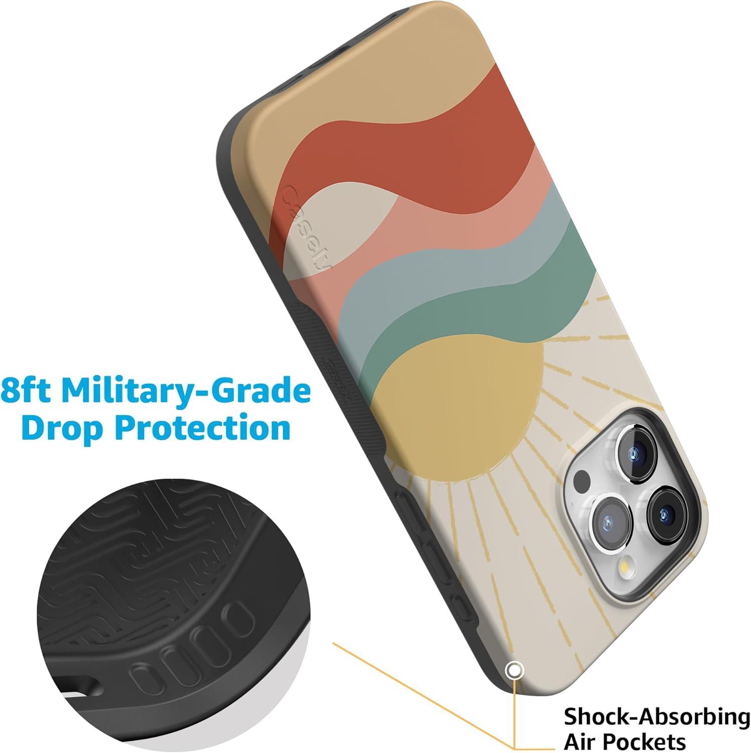 imageCasely iPhone 15 Pro Case  Keep It Classic  Crayola Crayon Box  Bold Protective Design  Compatible with MagSafeHere Comes the Sun  Colorblock Sunset