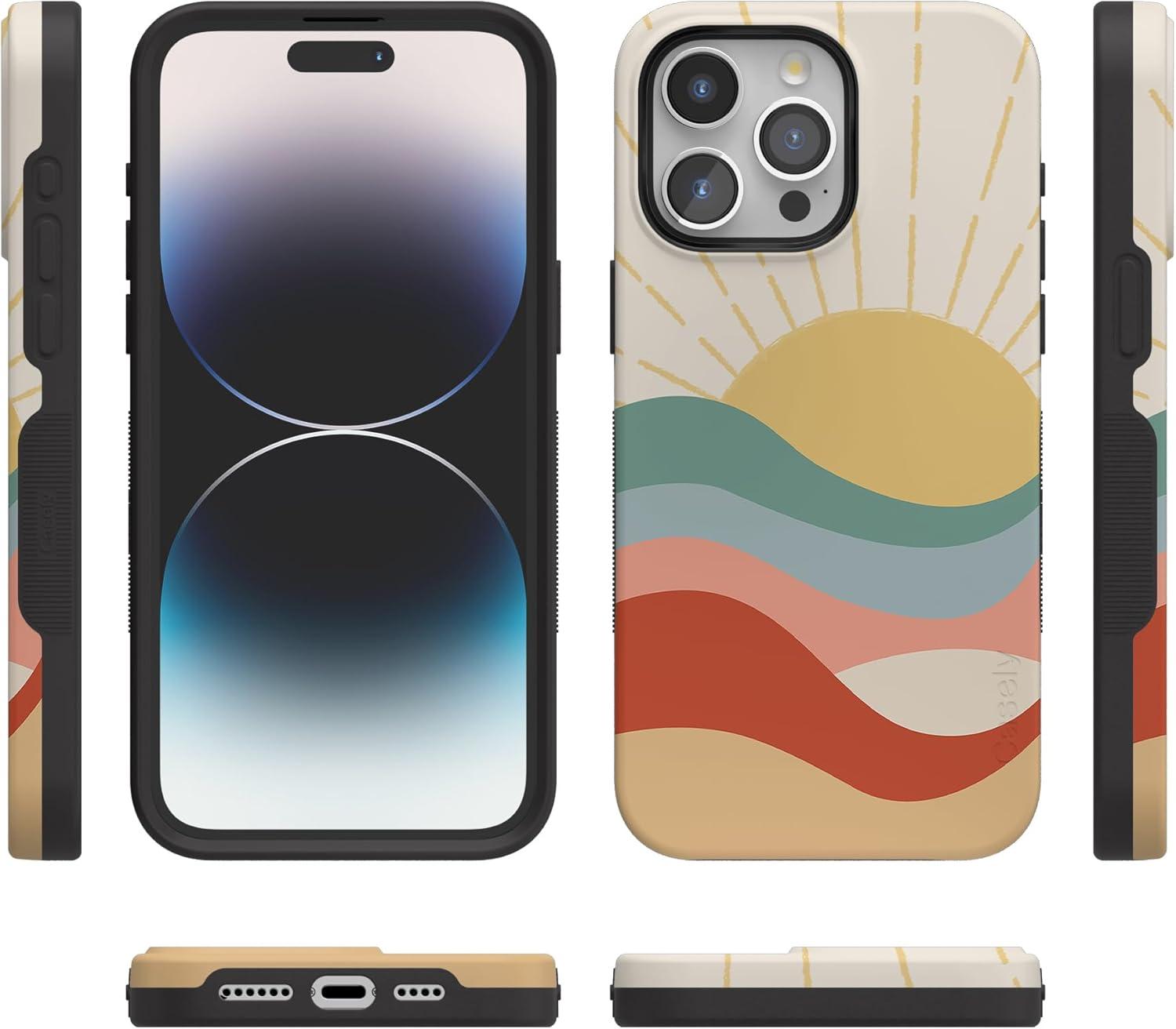 imageCasely iPhone 15 Pro Case  Keep It Classic  Crayola Crayon Box  Bold Protective Design  Compatible with MagSafeHere Comes the Sun  Colorblock Sunset