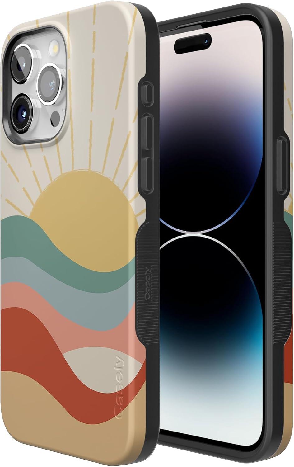 imageCasely iPhone 15 Pro Case  Keep It Classic  Crayola Crayon Box  Bold Protective Design  Compatible with MagSafeHere Comes the Sun  Colorblock Sunset