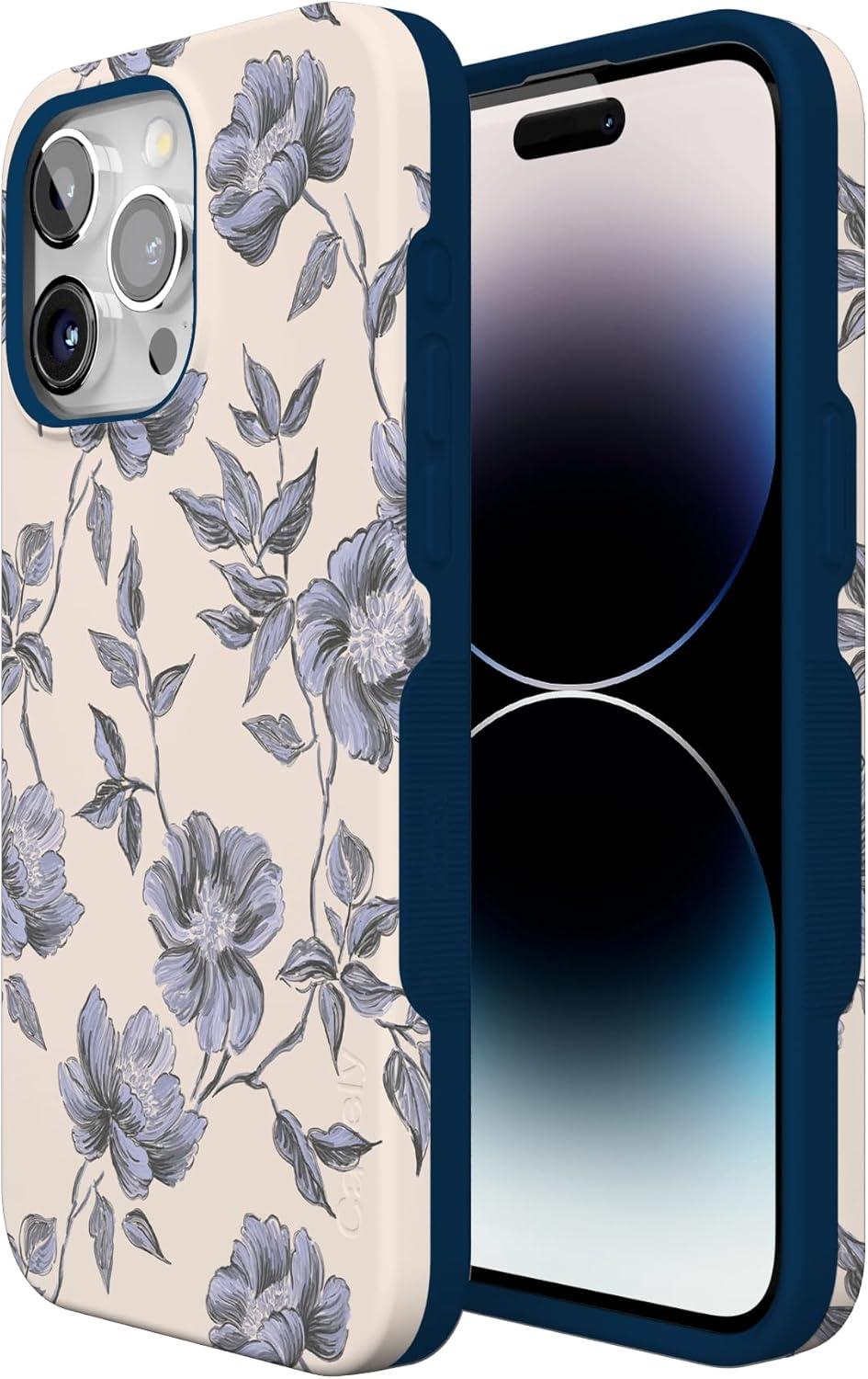 imageCasely iPhone 15 Pro Case  Keep It Classic  Crayola Crayon Box  Bold Protective Design  Compatible with MagSafeInk  Iris  Vintage Floral