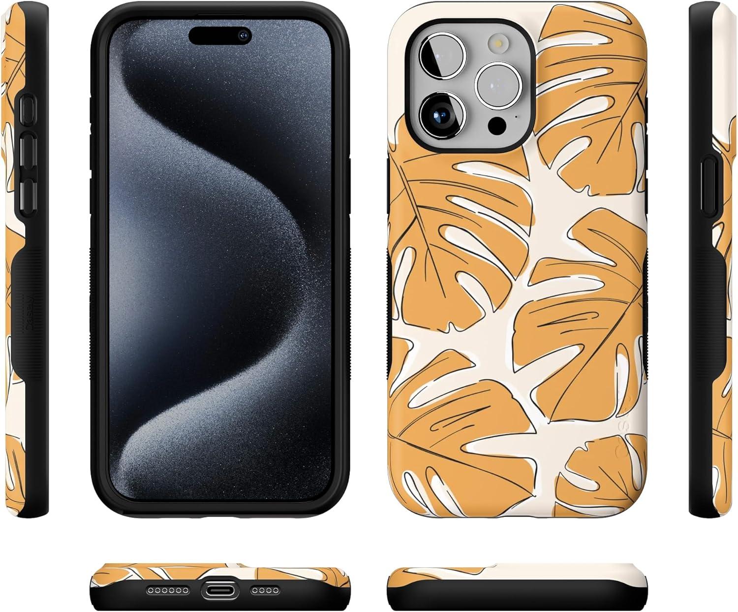 imageCasely iPhone 15 Pro Case  Keep It Classic  Crayola Crayon Box  Bold Protective Design  Compatible with MagSafeIsland Time  Tropical Leaves Floral