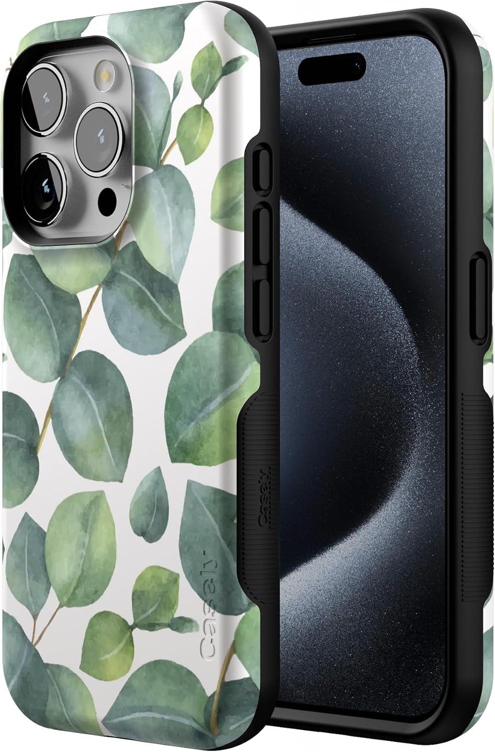 imageCasely iPhone 15 Pro Case  Keep It Classic  Crayola Crayon Box  Bold Protective Design  Compatible with MagSafeLeaf Me Alone  Green Floral Print