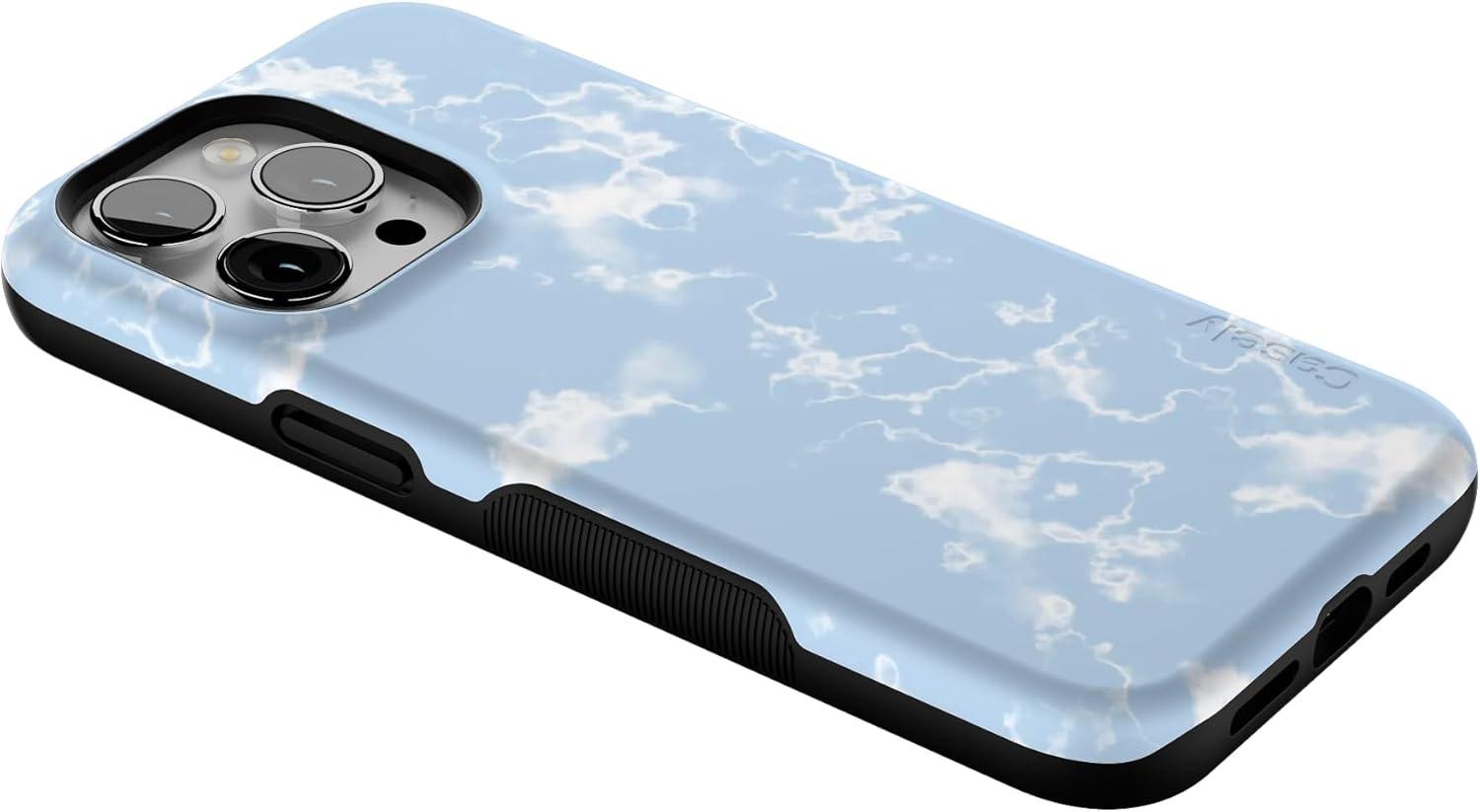 imageCasely iPhone 15 Pro Case  Keep It Classic  Crayola Crayon Box  Bold Protective Design  Compatible with MagSafeLight Blue Skies  Marble Clouds