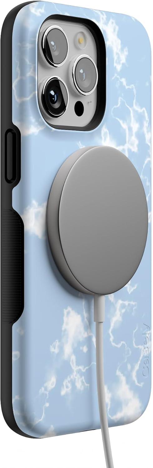 imageCasely iPhone 15 Pro Case  Keep It Classic  Crayola Crayon Box  Bold Protective Design  Compatible with MagSafeLight Blue Skies  Marble Clouds