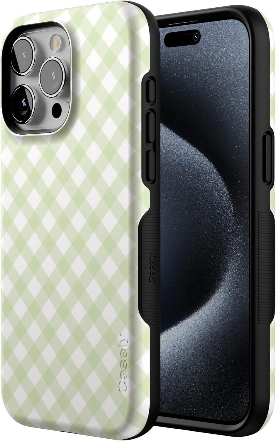 imageCasely iPhone 15 Pro Case  Keep It Classic  Crayola Crayon Box  Bold Protective Design  Compatible with MagSafeMint Lattice  Sunday Best  Green Gingham