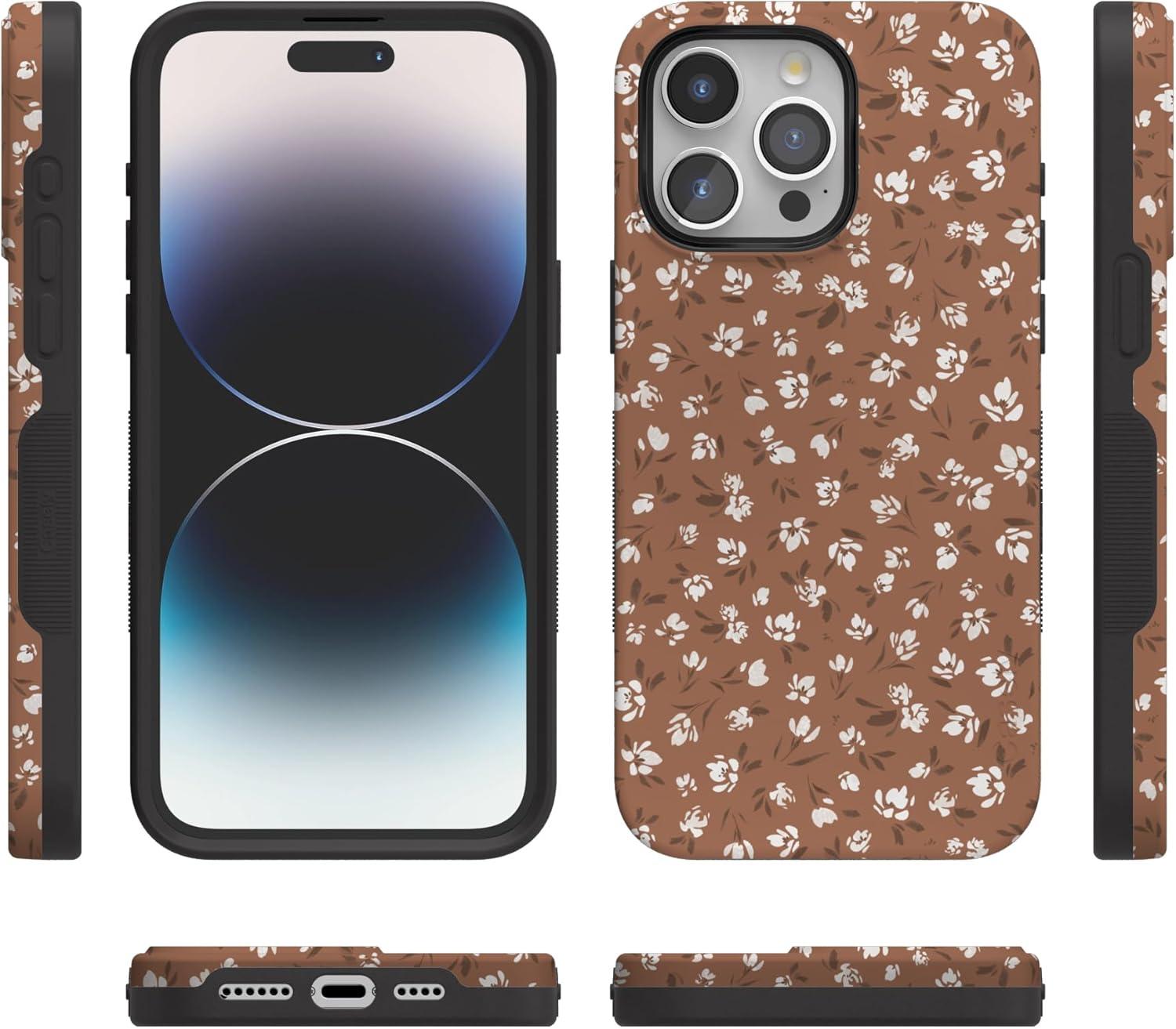 imageCasely iPhone 15 Pro Case  Keep It Classic  Crayola Crayon Box  Bold Protective Design  Compatible with MagSafeMocha Meadow  Tiny Flowers