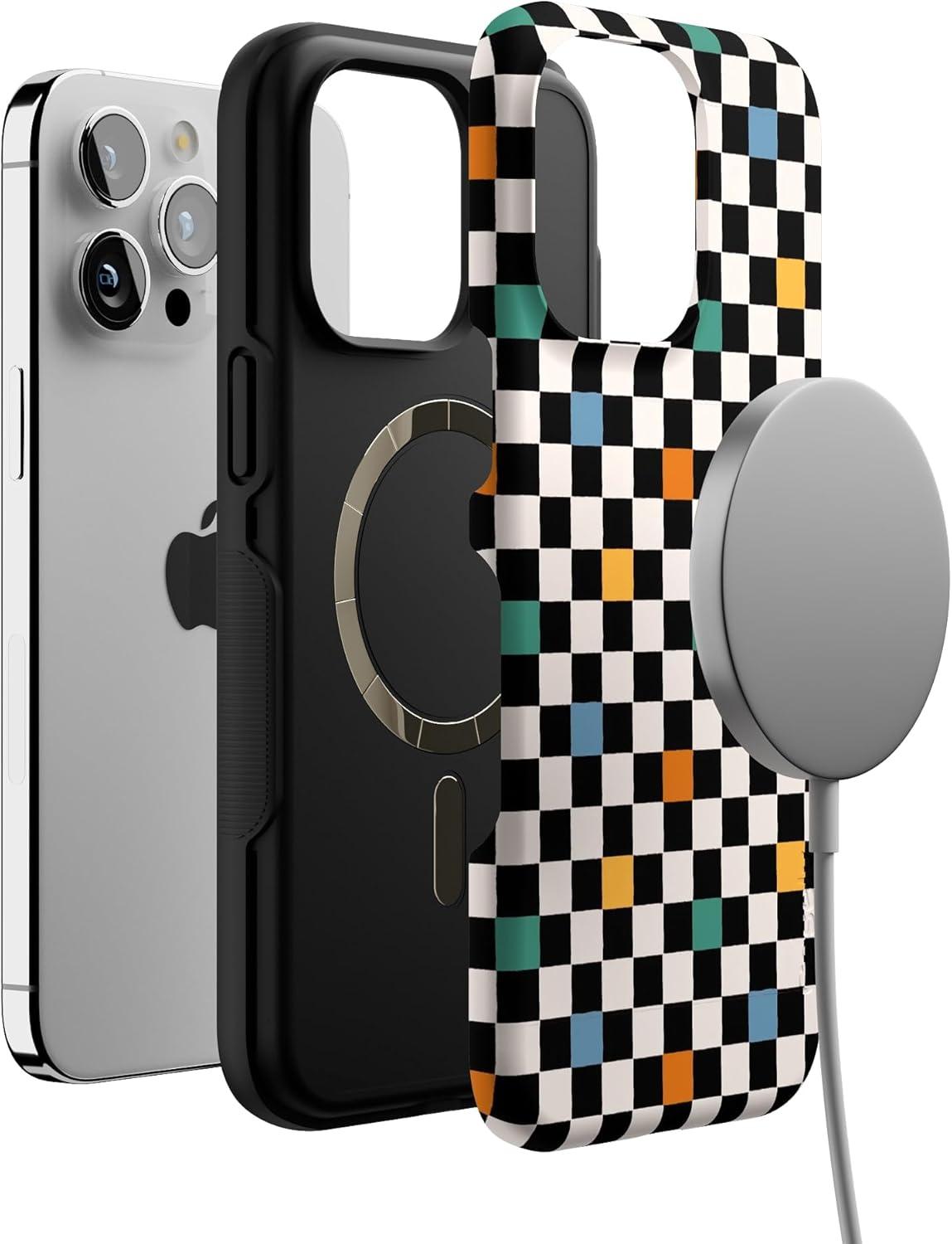 imageCasely iPhone 15 Pro Case  Keep It Classic  Crayola Crayon Box  Bold Protective Design  Compatible with MagSafeOld Skool  Retro Checkerboard