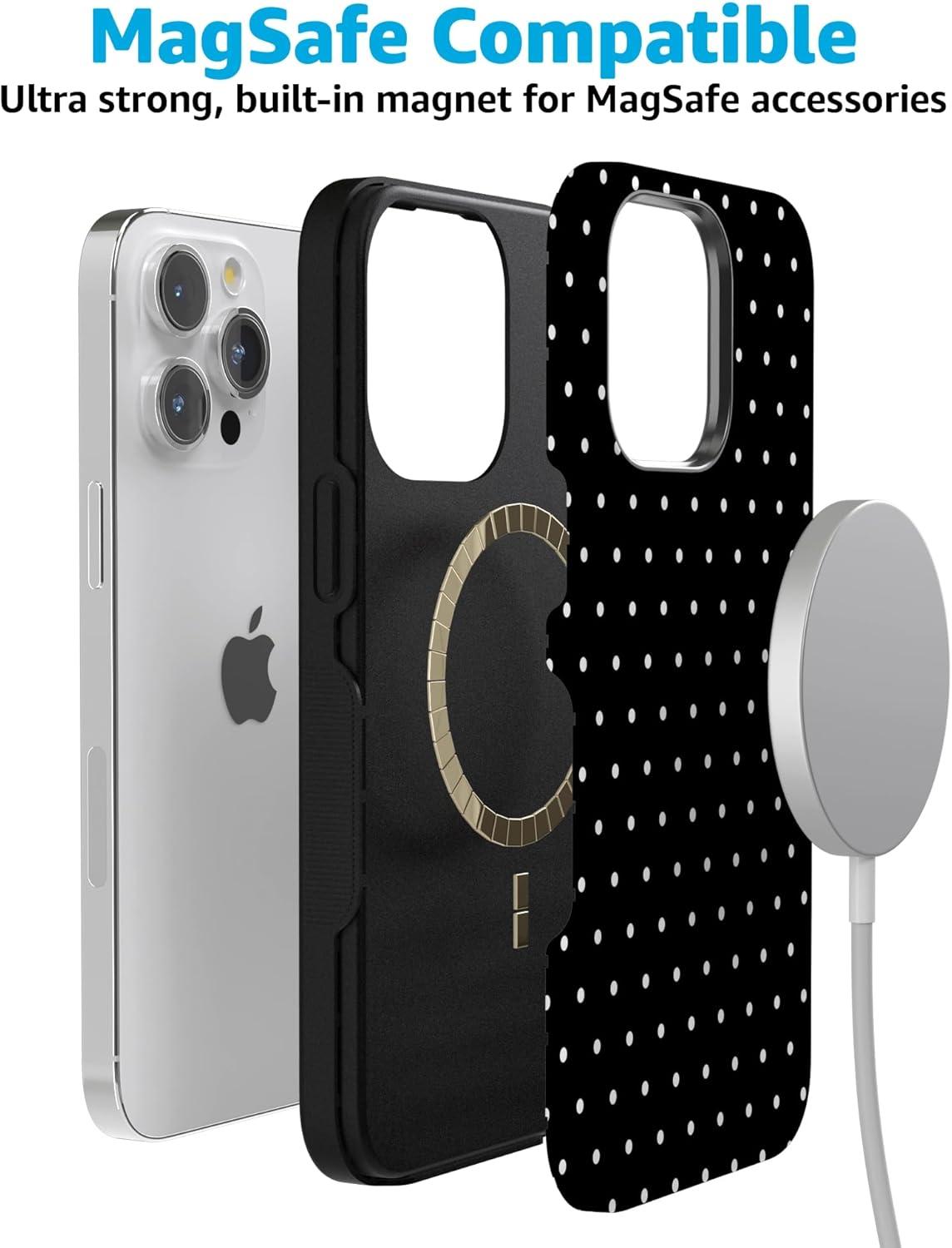 imageCasely iPhone 15 Pro Case  Keep It Classic  Crayola Crayon Box  Bold Protective Design  Compatible with MagSafeOn the Dot  Black Polka Dot