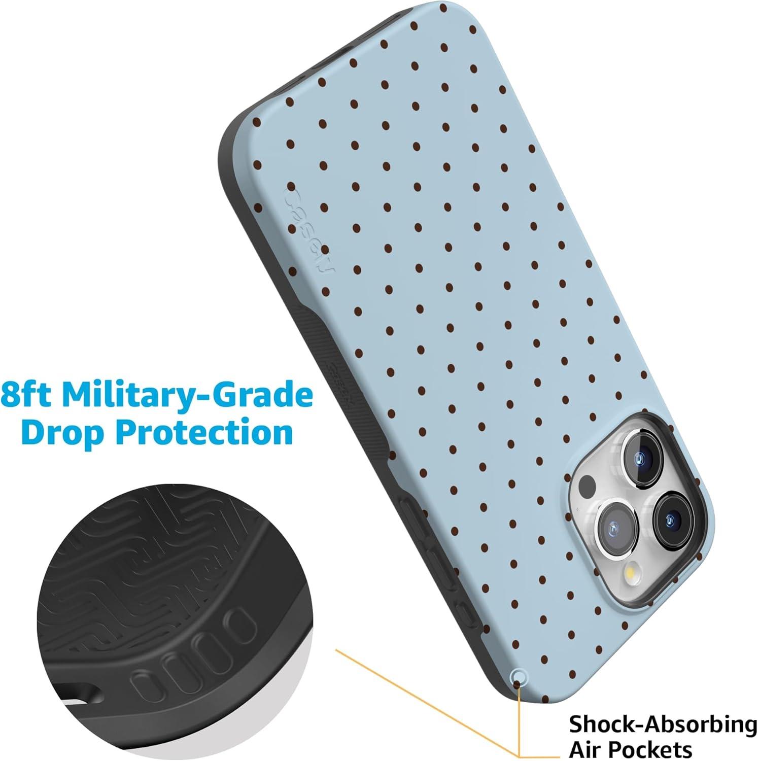 imageCasely iPhone 15 Pro Case  Keep It Classic  Crayola Crayon Box  Bold Protective Design  Compatible with MagSafeOn the Dot  Blue Polka Dot