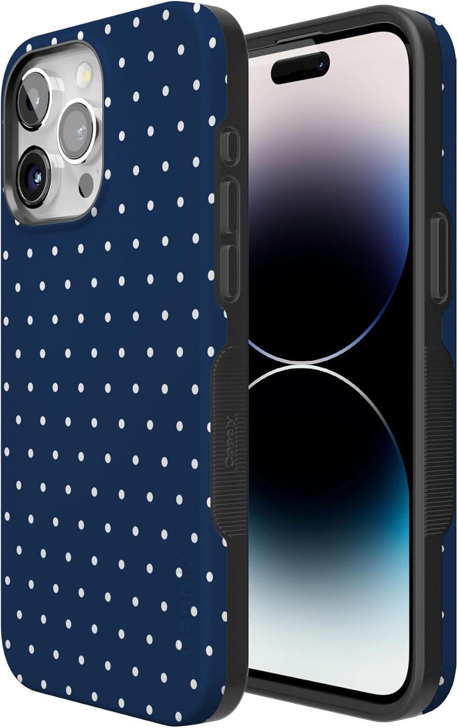 imageCasely iPhone 15 Pro Case  Keep It Classic  Crayola Crayon Box  Bold Protective Design  Compatible with MagSafeOn the Dot  Navy Polka Dot