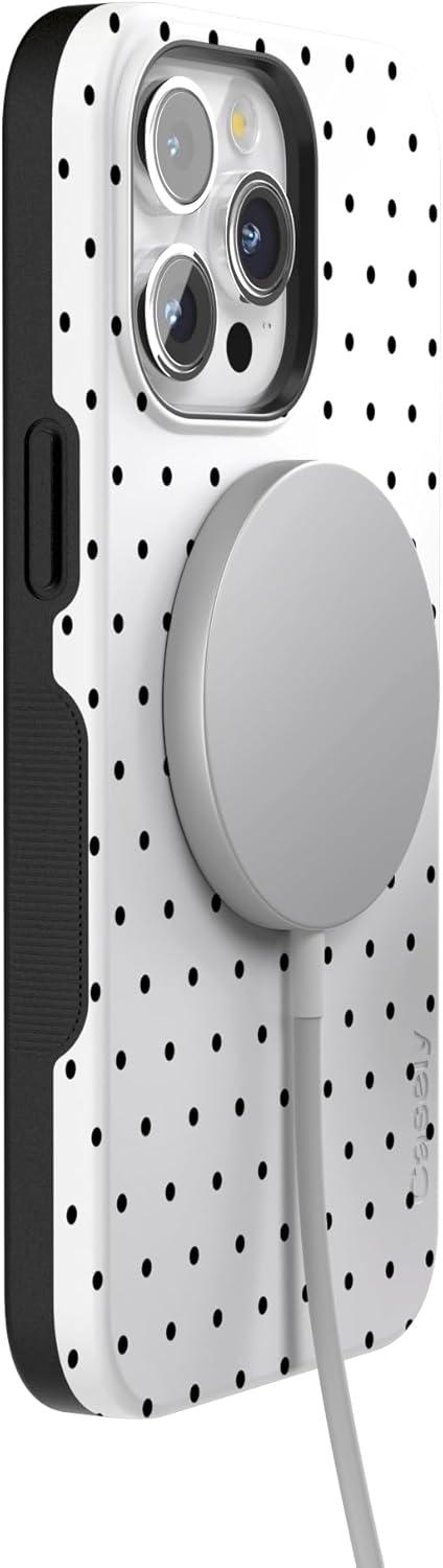 imageCasely iPhone 15 Pro Case  Keep It Classic  Crayola Crayon Box  Bold Protective Design  Compatible with MagSafeOn the Dot  White Polka Dot