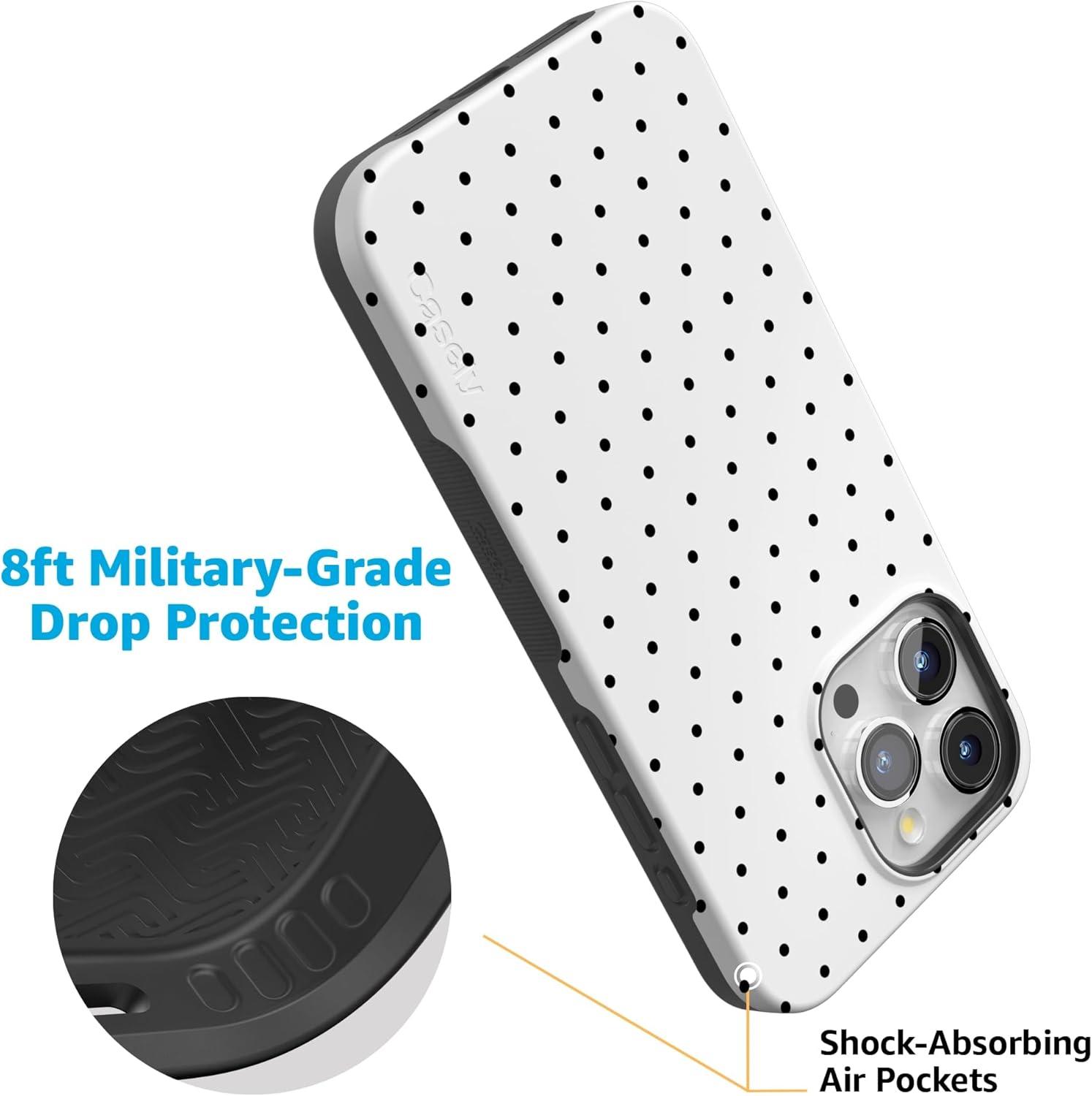 imageCasely iPhone 15 Pro Case  Keep It Classic  Crayola Crayon Box  Bold Protective Design  Compatible with MagSafeOn the Dot  White Polka Dot