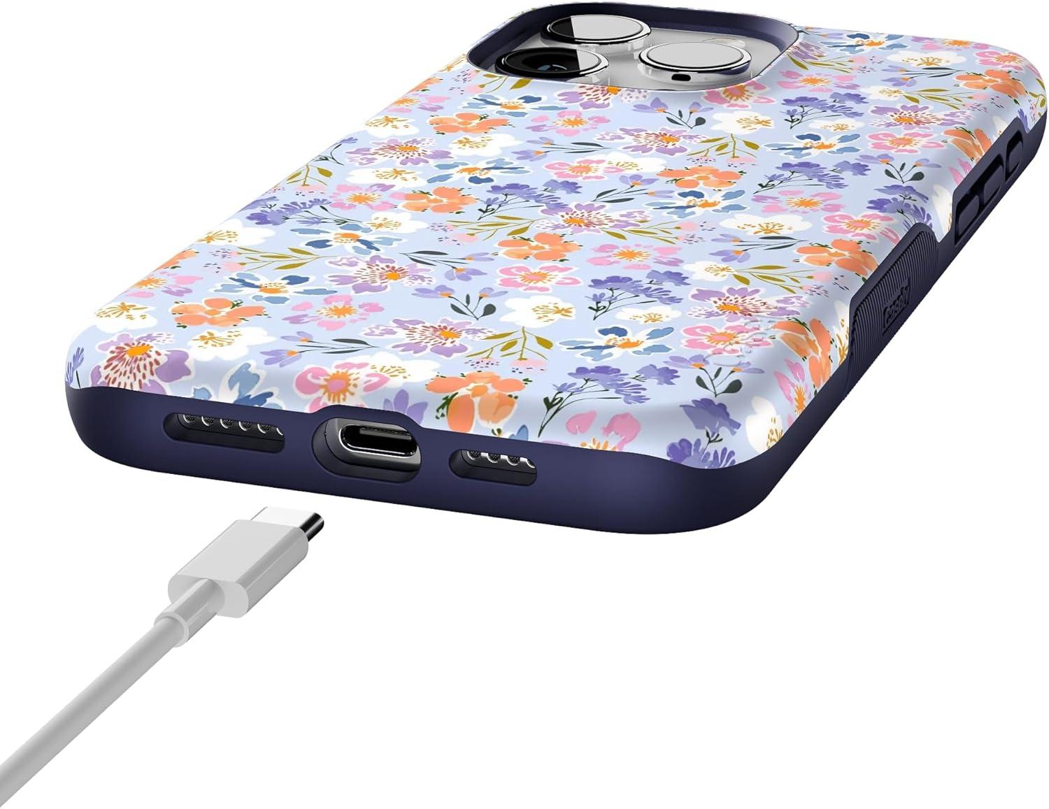 imageCasely iPhone 15 Pro Case  Keep It Classic  Crayola Crayon Box  Bold Protective Design  Compatible with MagSafePoppy Meadows  Pastel Floral