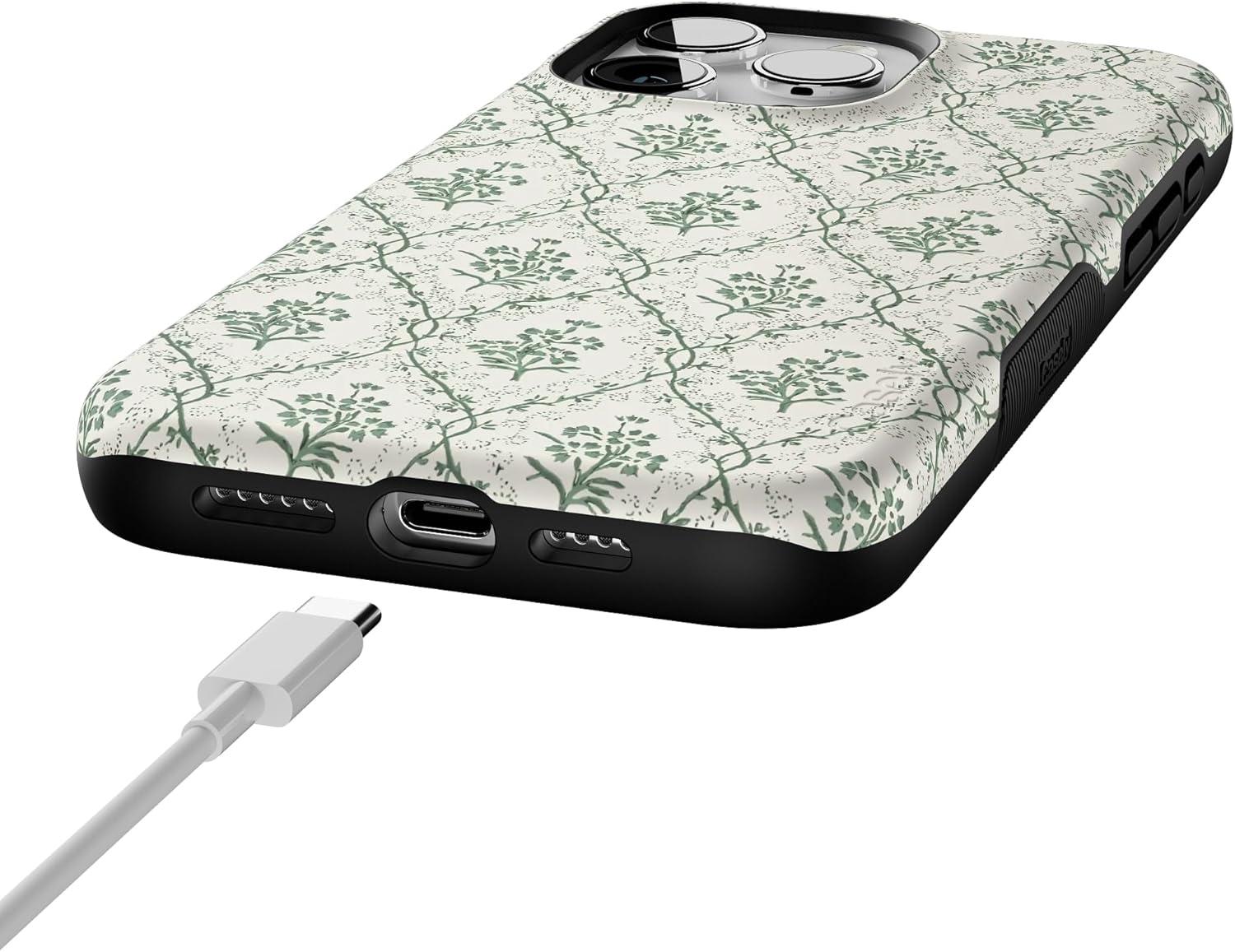 imageCasely iPhone 15 Pro Case  Keep It Classic  Crayola Crayon Box  Bold Protective Design  Compatible with MagSafeSage Tapestry  Floral Vines