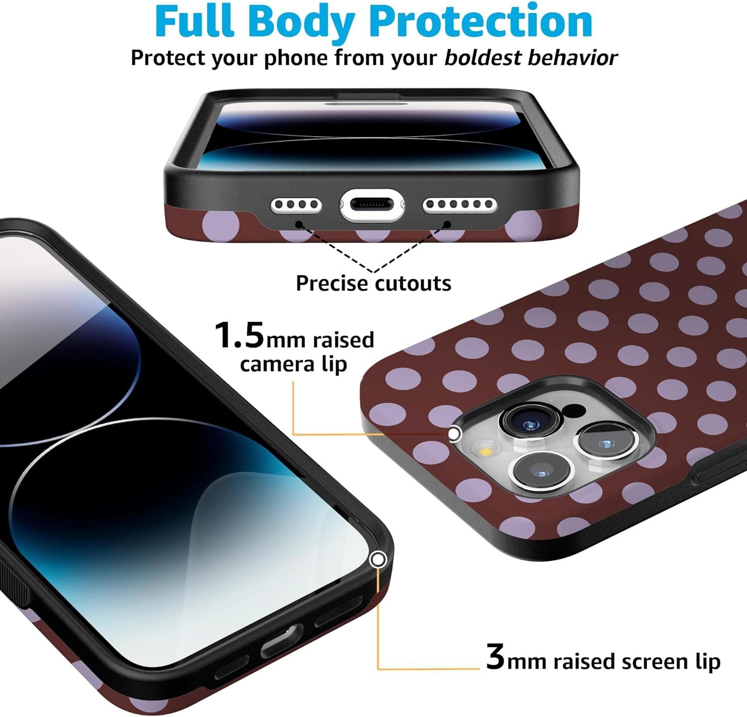 imageCasely iPhone 15 Pro Case  Keep It Classic  Crayola Crayon Box  Bold Protective Design  Compatible with MagSafeSpotted in SoHo  Burgundy Polka Dot