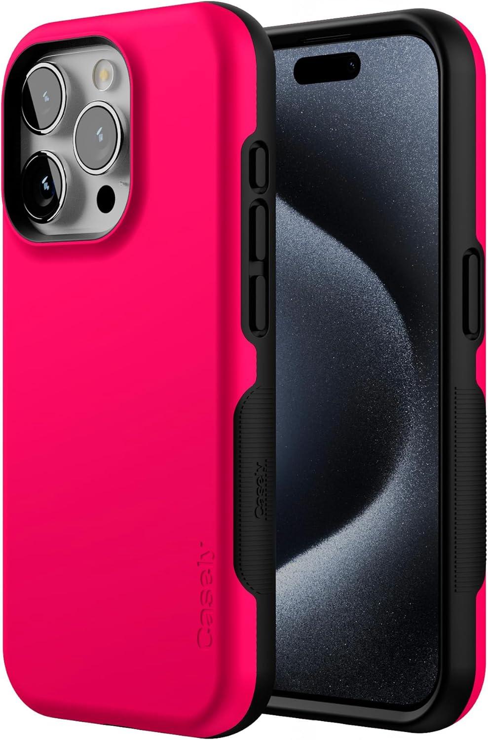 imageCasely iPhone 15 Pro Case  Keep It Classic  Crayola Crayon Box  Bold Protective Design  Compatible with MagSafeThink Pink  Solid Neon Pink