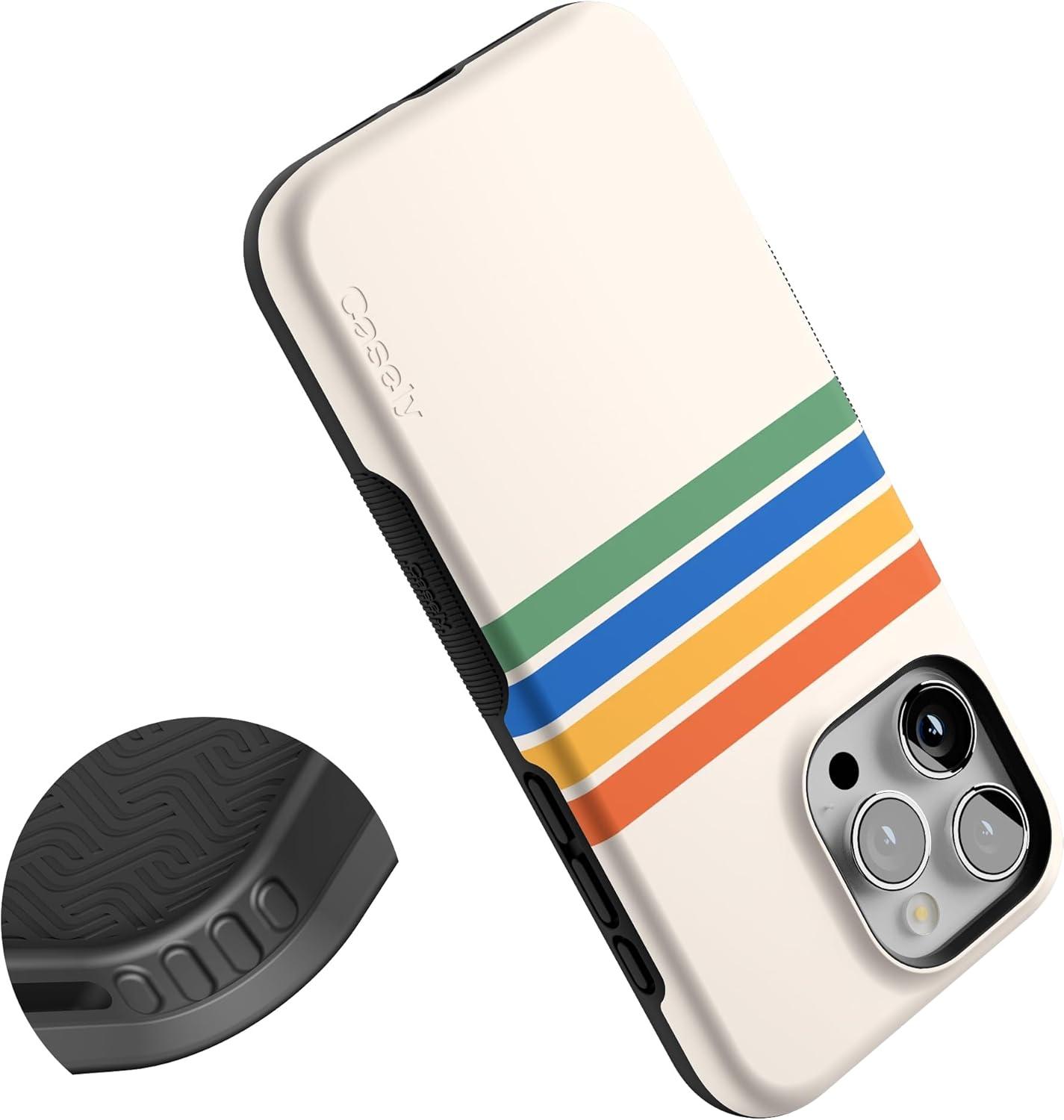 imageCasely iPhone 15 Pro Case  Keep It Classic  Crayola Crayon Box  Bold Protective Design  Compatible with MagSafeTotally Groovy  Rainbow Stripes Colorblock