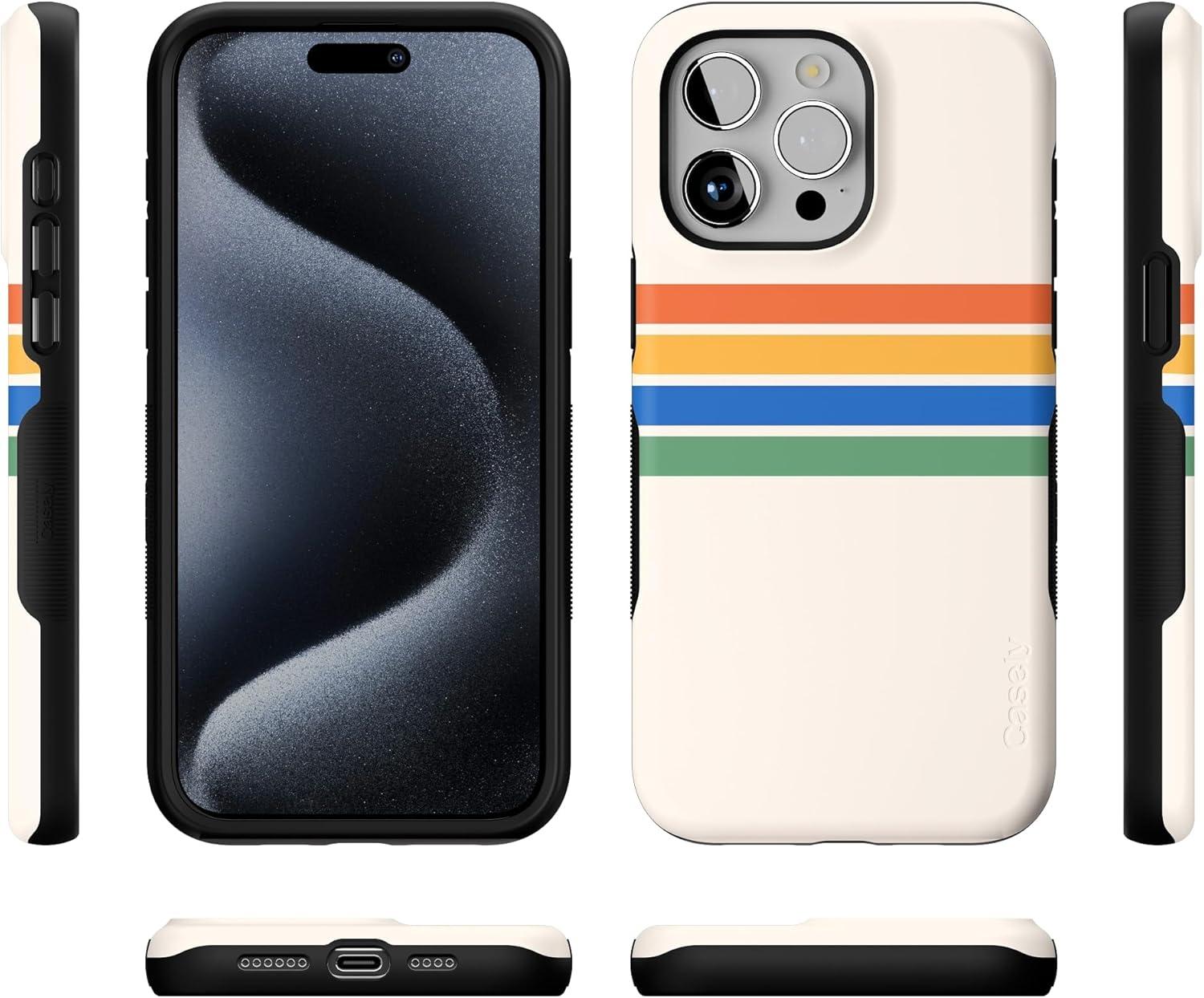 imageCasely iPhone 15 Pro Case  Keep It Classic  Crayola Crayon Box  Bold Protective Design  Compatible with MagSafeTotally Groovy  Rainbow Stripes Colorblock