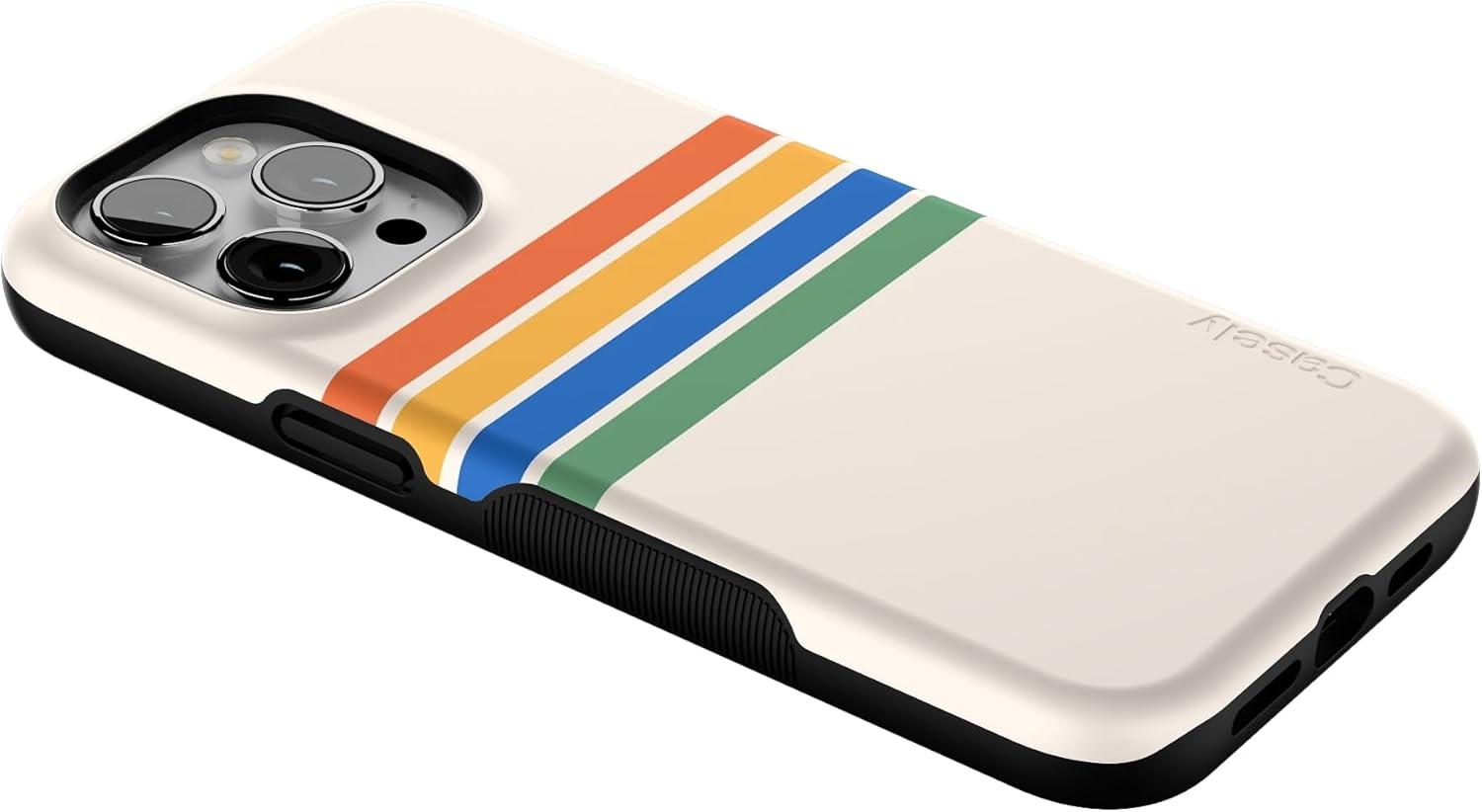 imageCasely iPhone 15 Pro Case  Keep It Classic  Crayola Crayon Box  Bold Protective Design  Compatible with MagSafeTotally Groovy  Rainbow Stripes Colorblock