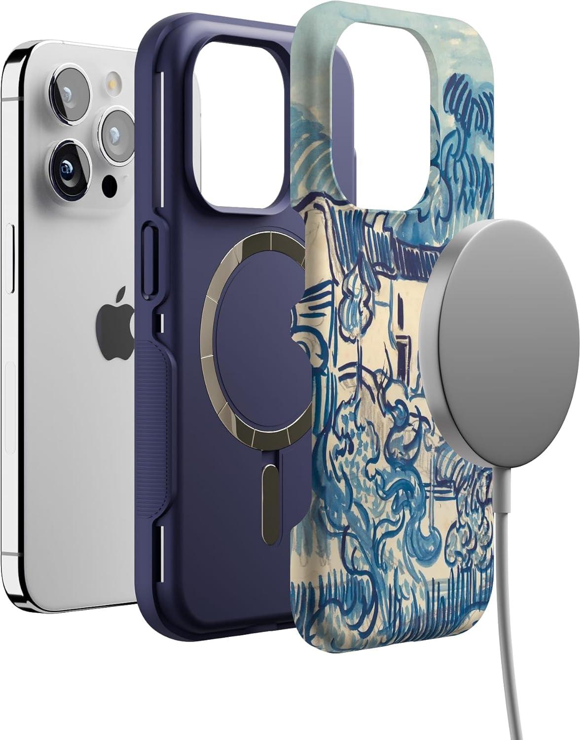 imageCasely iPhone 15 Pro Case  Keep It Classic  Crayola Crayon Box  Bold Protective Design  Compatible with MagSafeVan Gogh  Landscape With Houses Phone