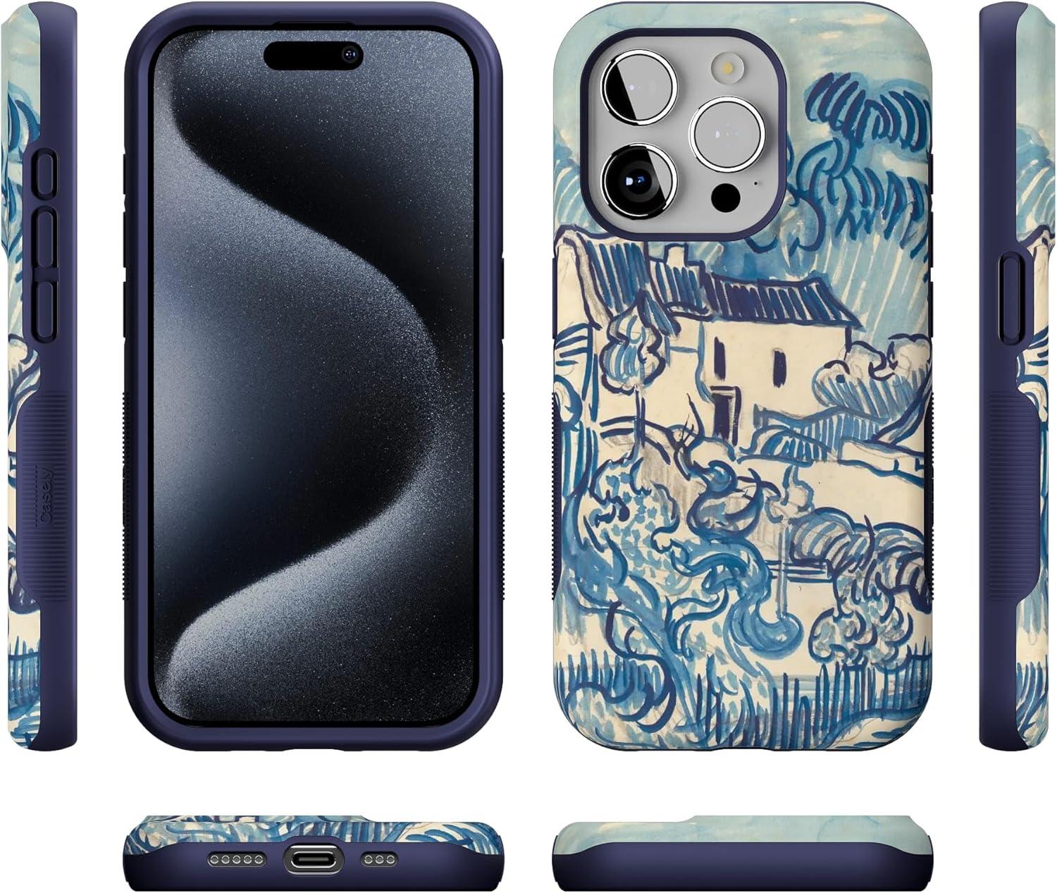 imageCasely iPhone 15 Pro Case  Keep It Classic  Crayola Crayon Box  Bold Protective Design  Compatible with MagSafeVan Gogh  Landscape With Houses Phone