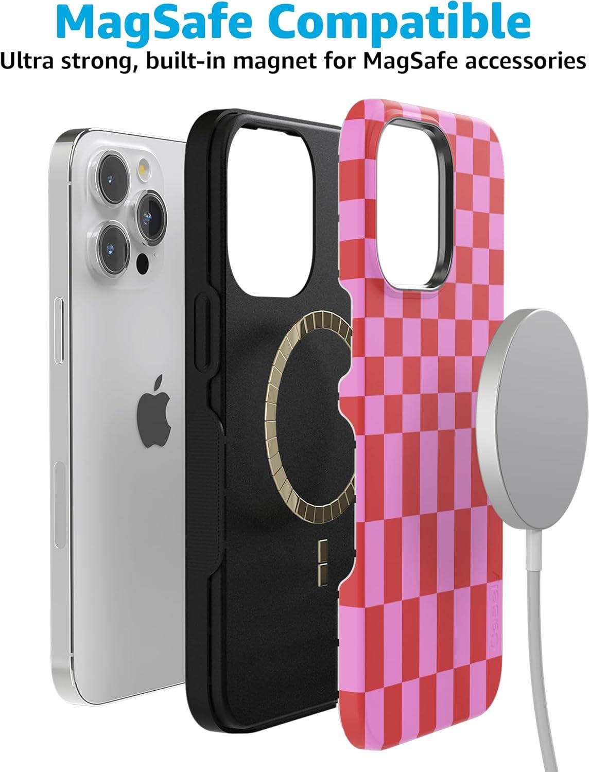 imageCasely iPhone 15 Pro Case  Keep It Classic  Crayola Crayon Box  Bold Protective Design  Compatible with MagSafeVibe Check  Pink Checkerboard