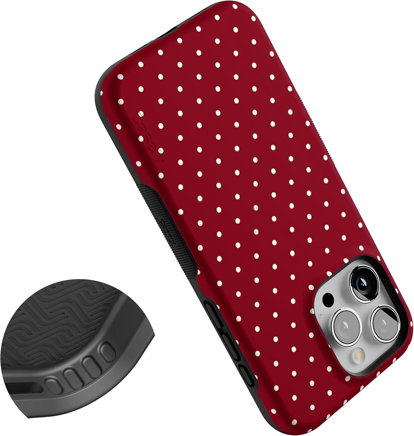 imageCasely iPhone 15 Pro Case  On The Dot  Maroon Polka Dot  Compatible with MagSafe  Bold Protective Design