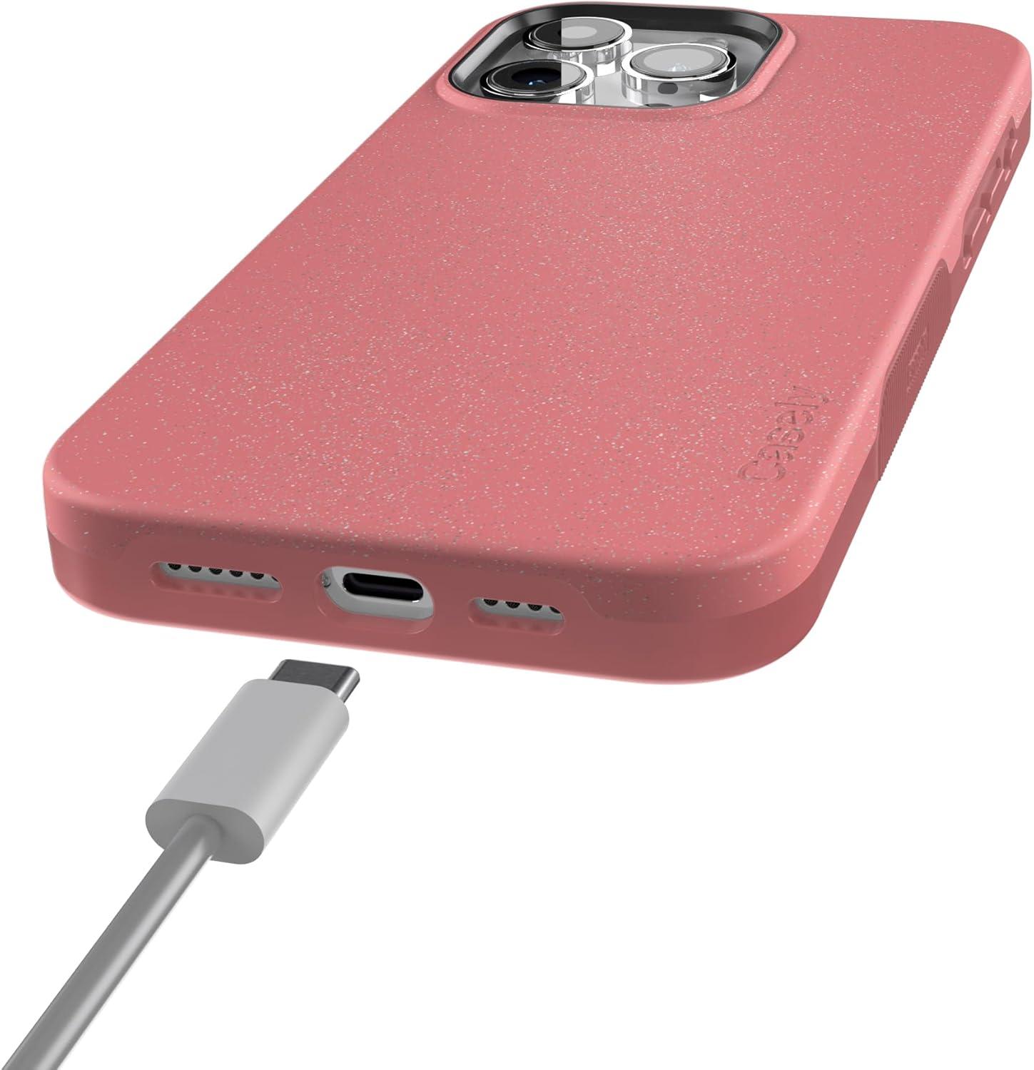 imageCasely iPhone 15 Pro Case  Starfish Wishes  Coral Pink Shimmer Glitter  Bold Protective Design  Compatible with MagSafe